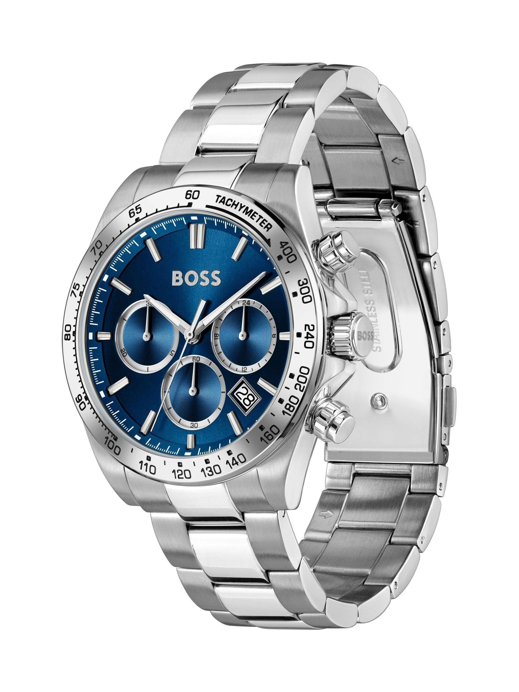 BOSS Hero Chrono stainless steel watch blue dial (British brand)