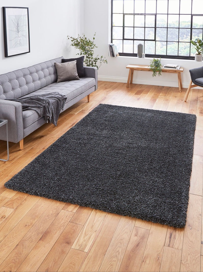 Think Rugs dark grey shaggy rug, UK version