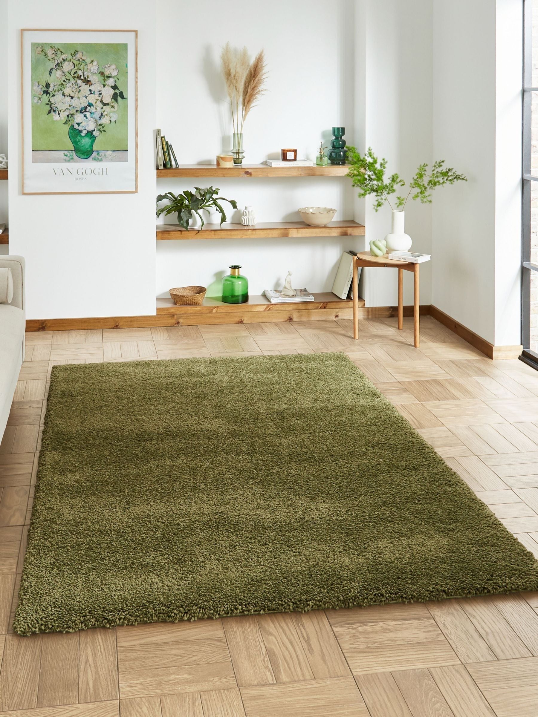 Think Rugs Olive Sierra Plain Shaggy Rug