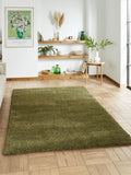 Think Rugs Olive Sierra Plain Shaggy Rug
