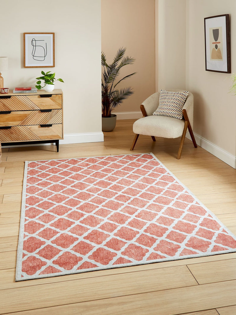 Think Rugs Orange Coral Modern Trellis Rug
