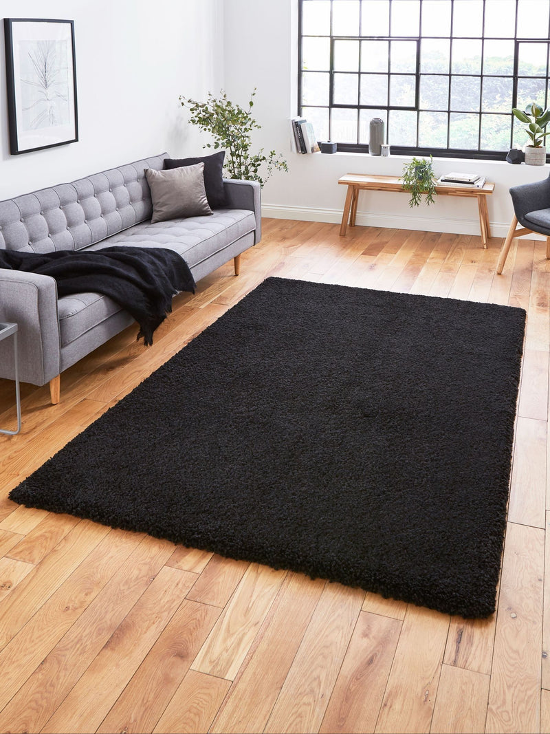 Think Rugs Black Sierra 9000 shaggy rug, imported from the UK