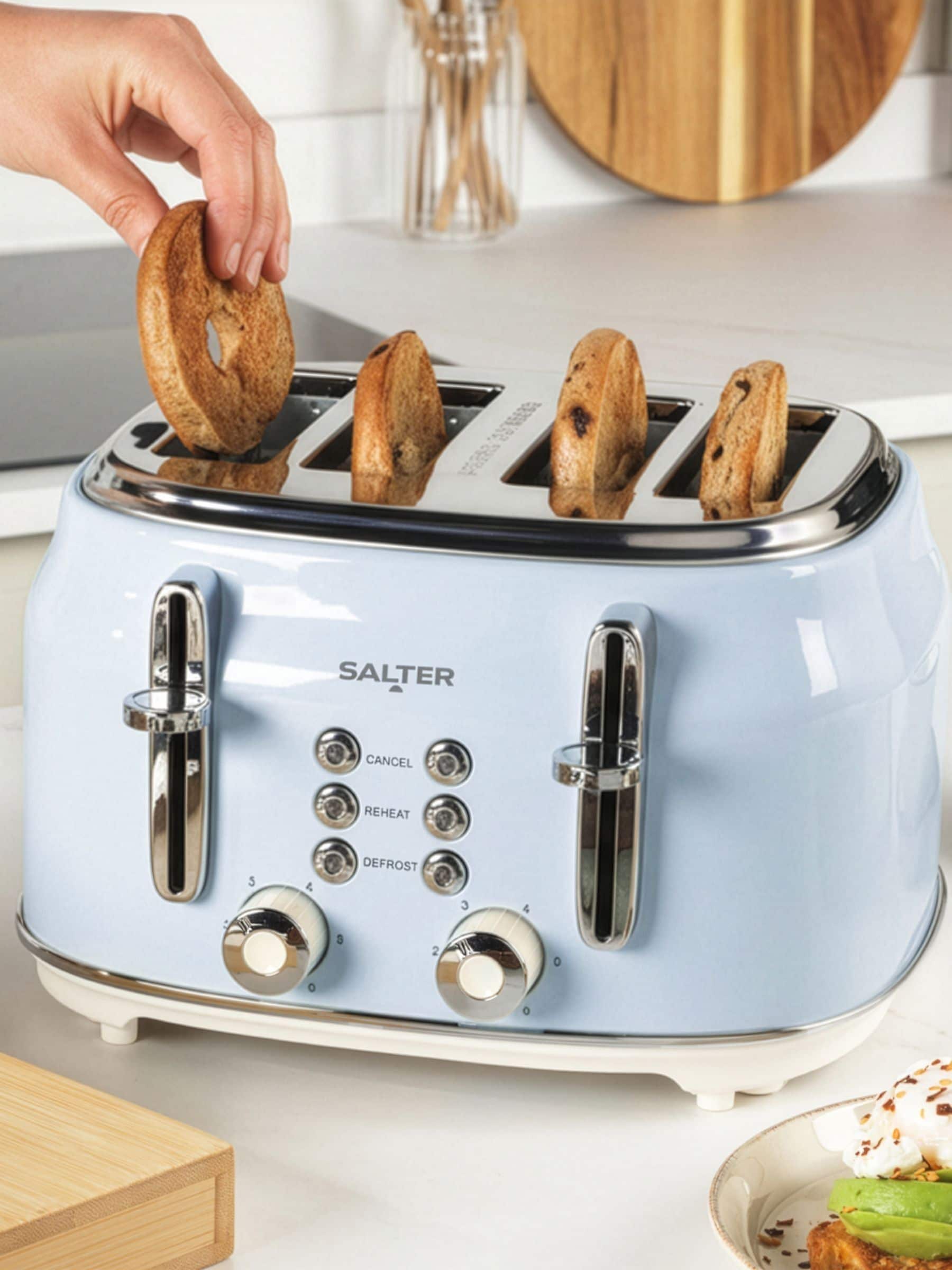 Salter blue retro 4-slice toaster with wide slots - British brand