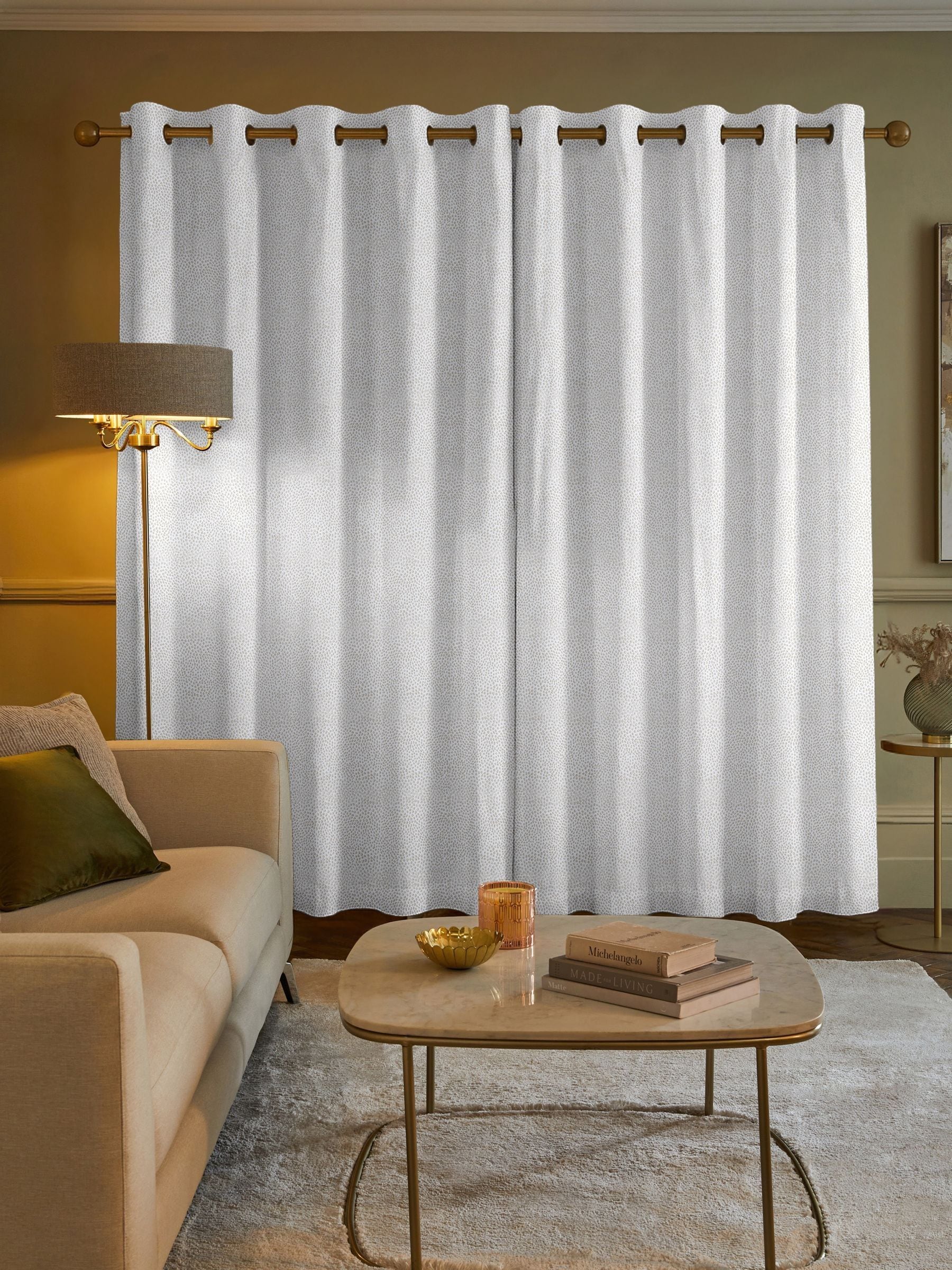 Grey stipple made to measure curtains, imported from the UK