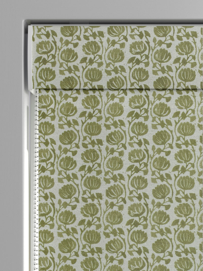 Roman blind Eliza olive green pattern - British product