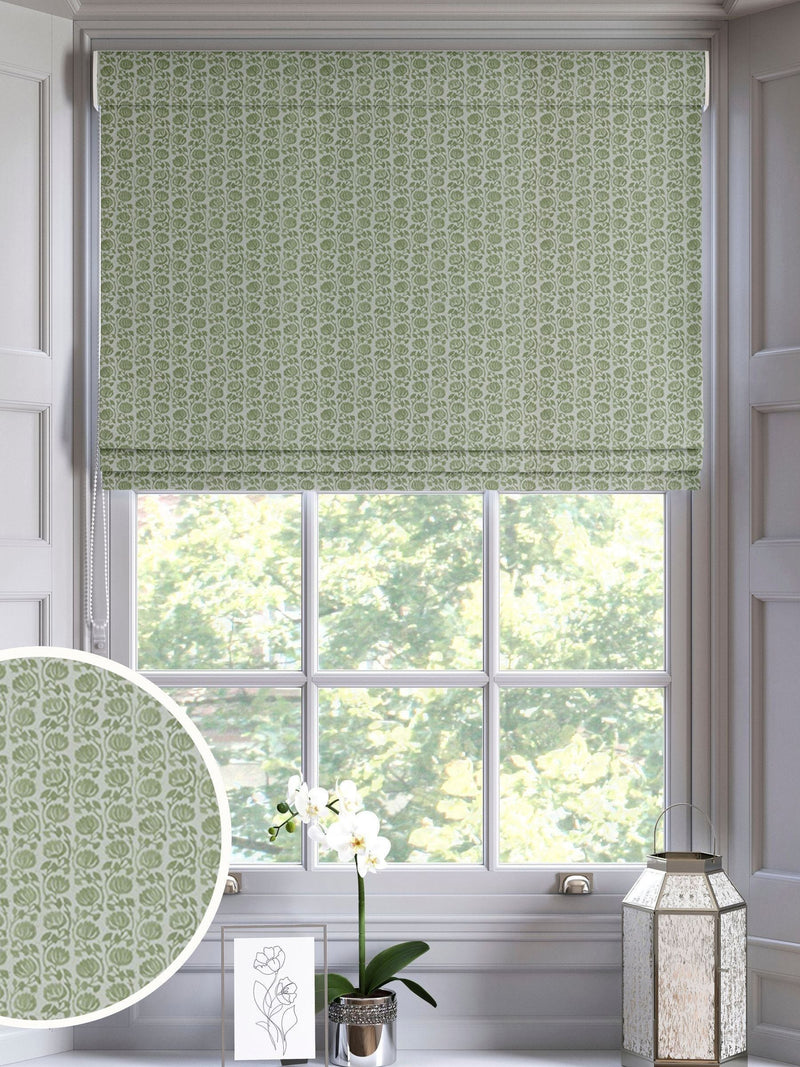 Eliza roman blind pistachio green floral print (British brand)