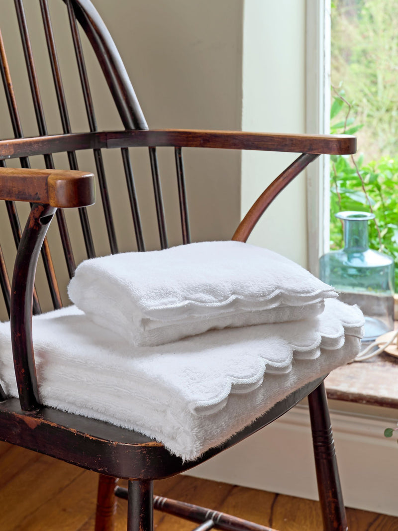 Christy white scallop edge towel, imported from the UK