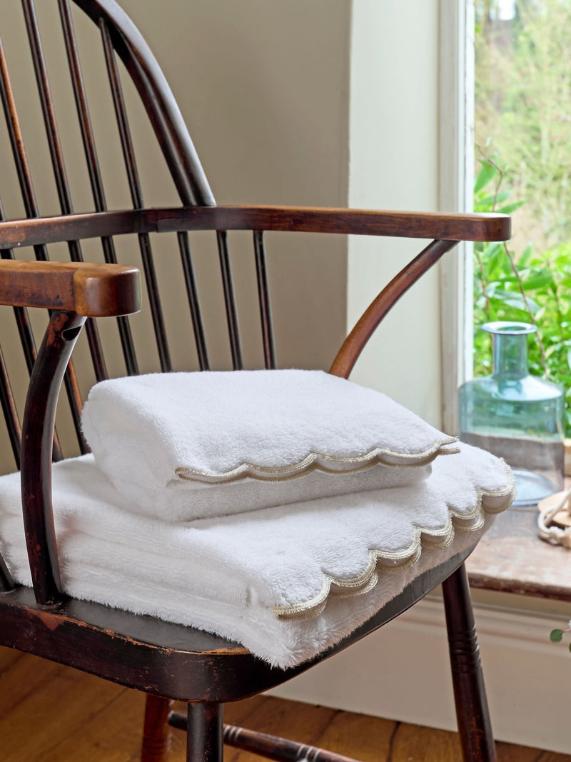Christy Gold Scallop Edge Embroidered Cotton Towel