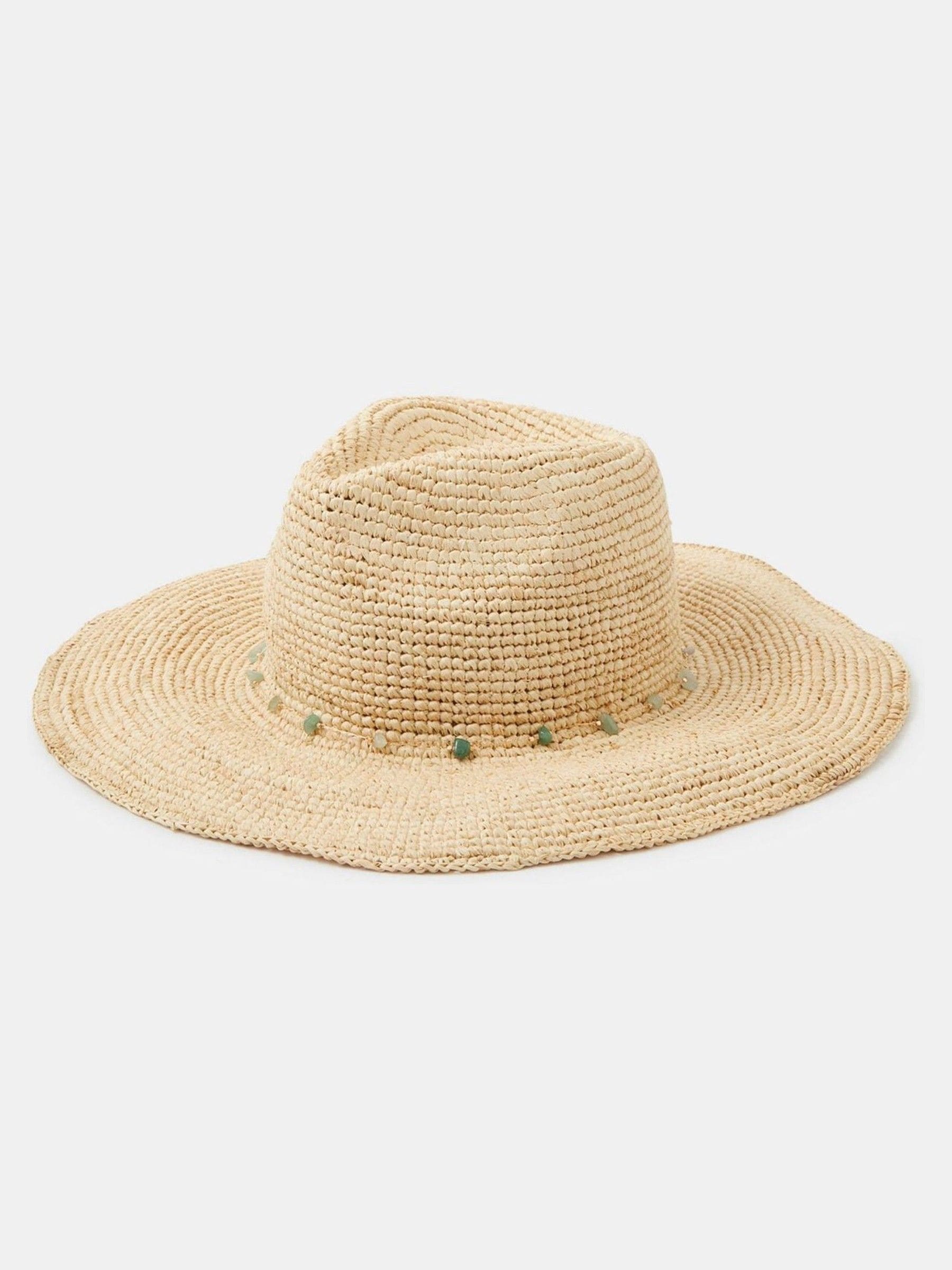 Accessorize fedora hat natural bead trim, imported from the UK