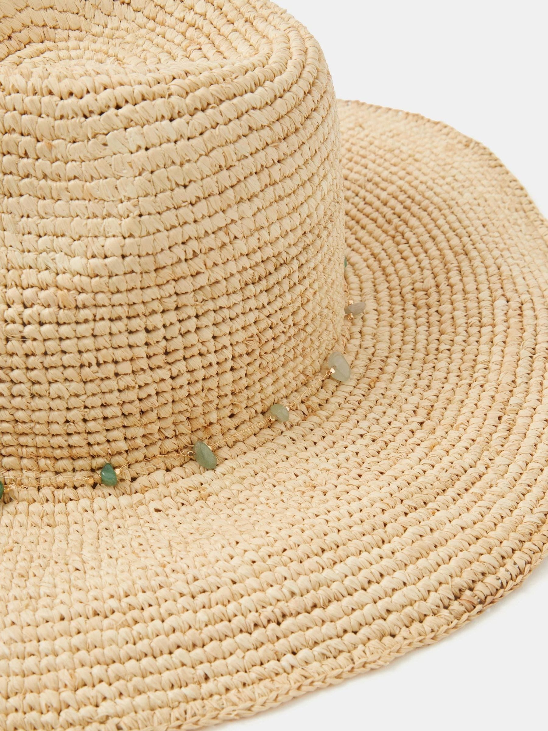 Accessorize fedora hat natural bead trim, imported from the UK