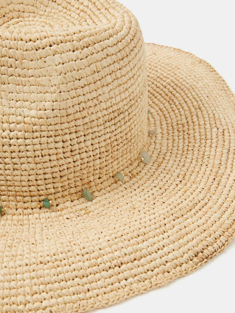 Accessorize fedora hat natural bead trim, imported from the UK