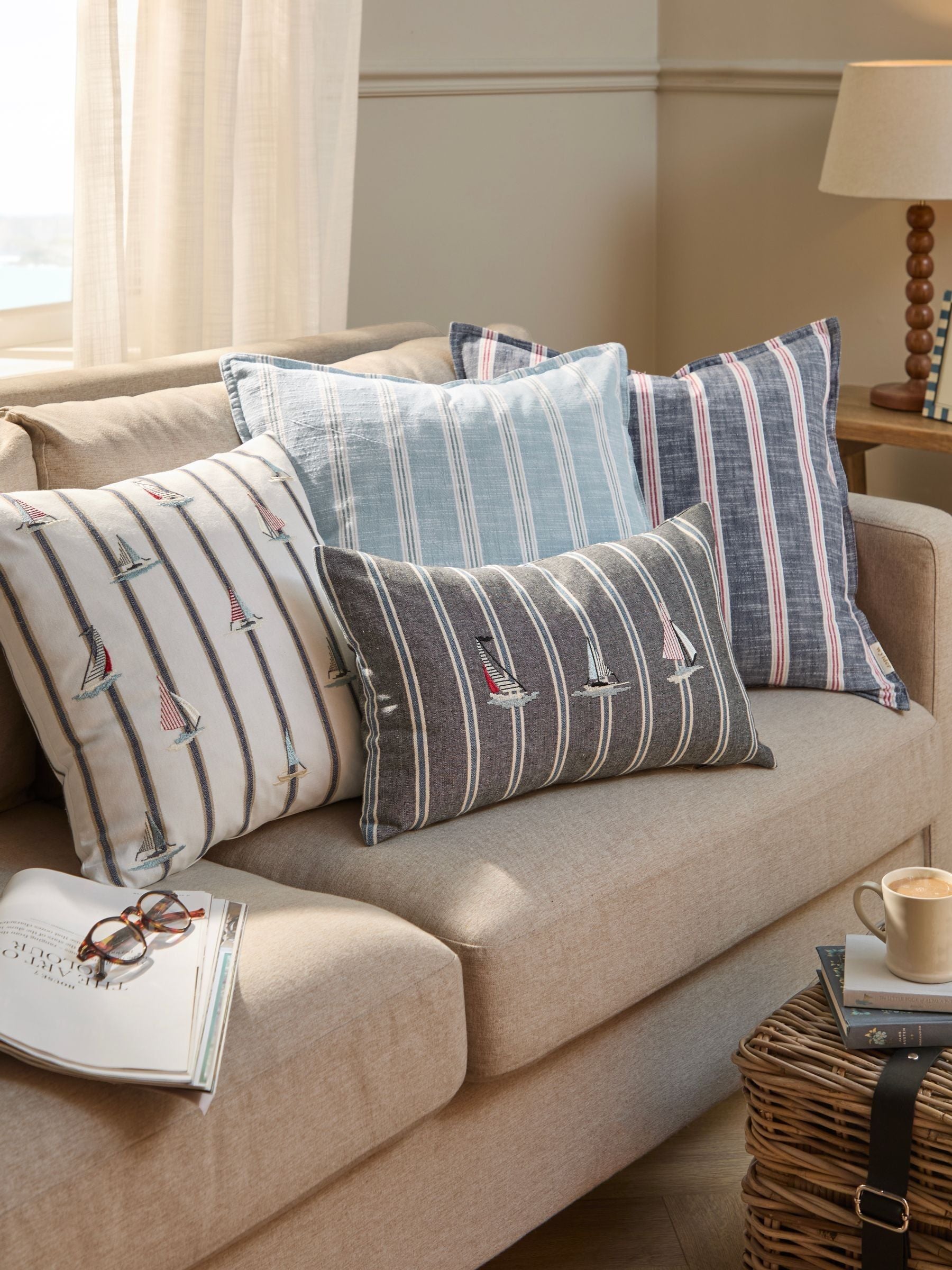 Wylder Navy Abersoch Regatta Feather Filled Cushion
