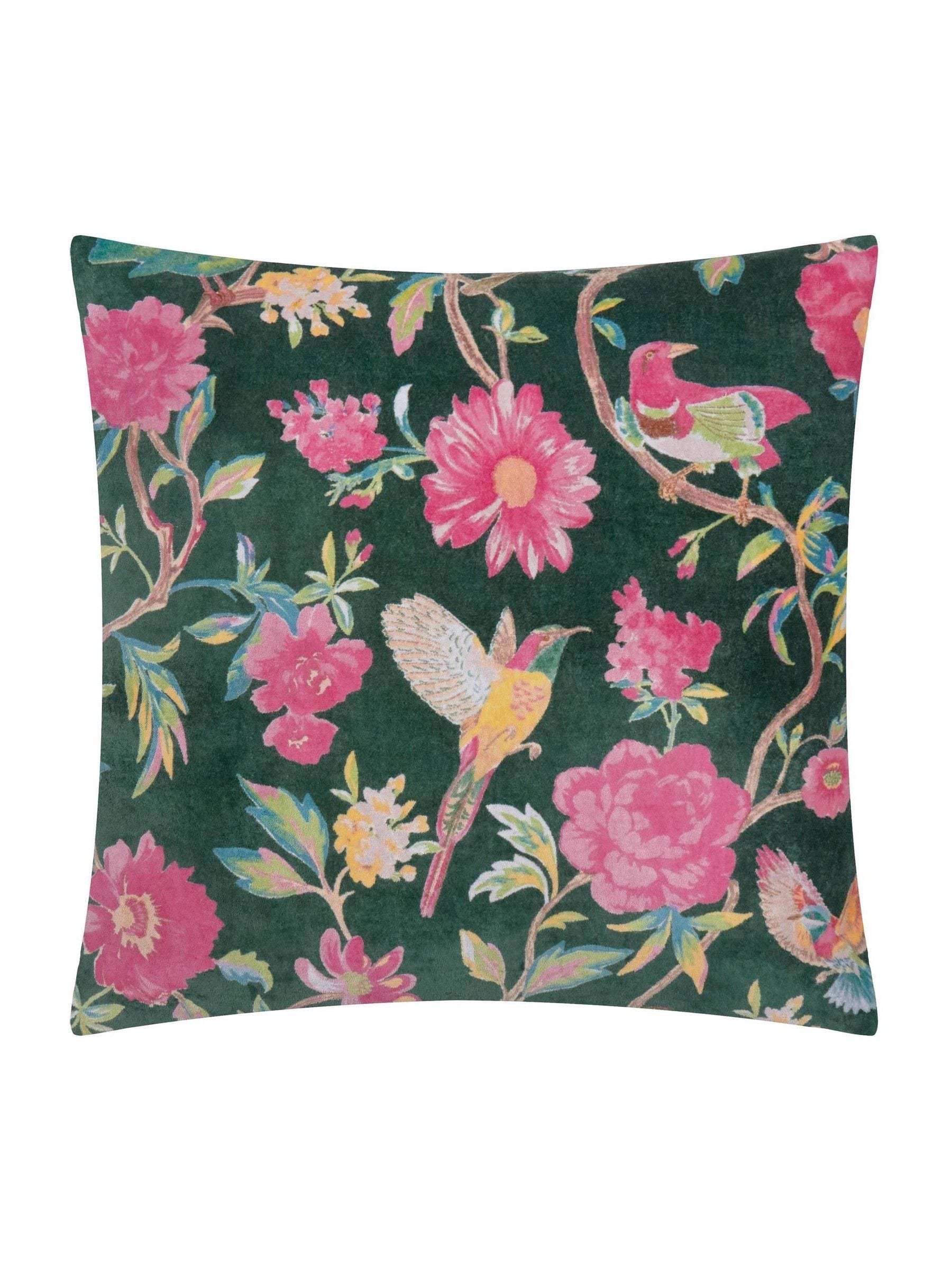 Wylder teal green aviary cotton velvet cushion 50x50, UK version