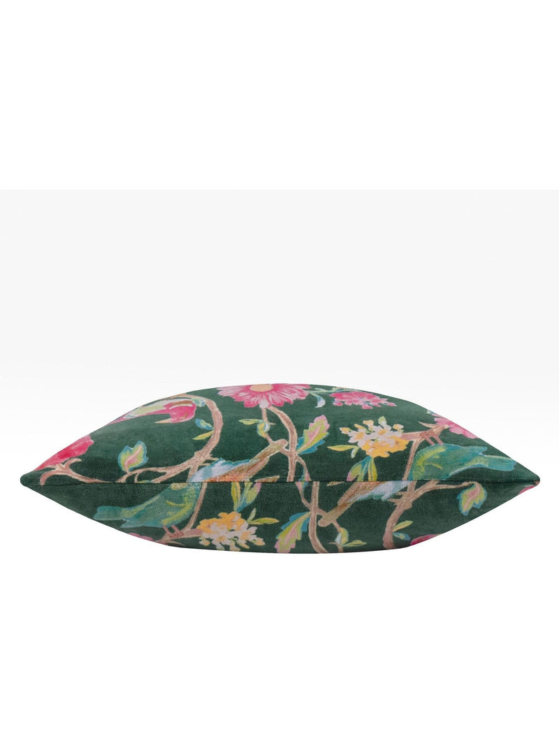 Wylder teal green aviary cotton velvet cushion 50x50, UK version