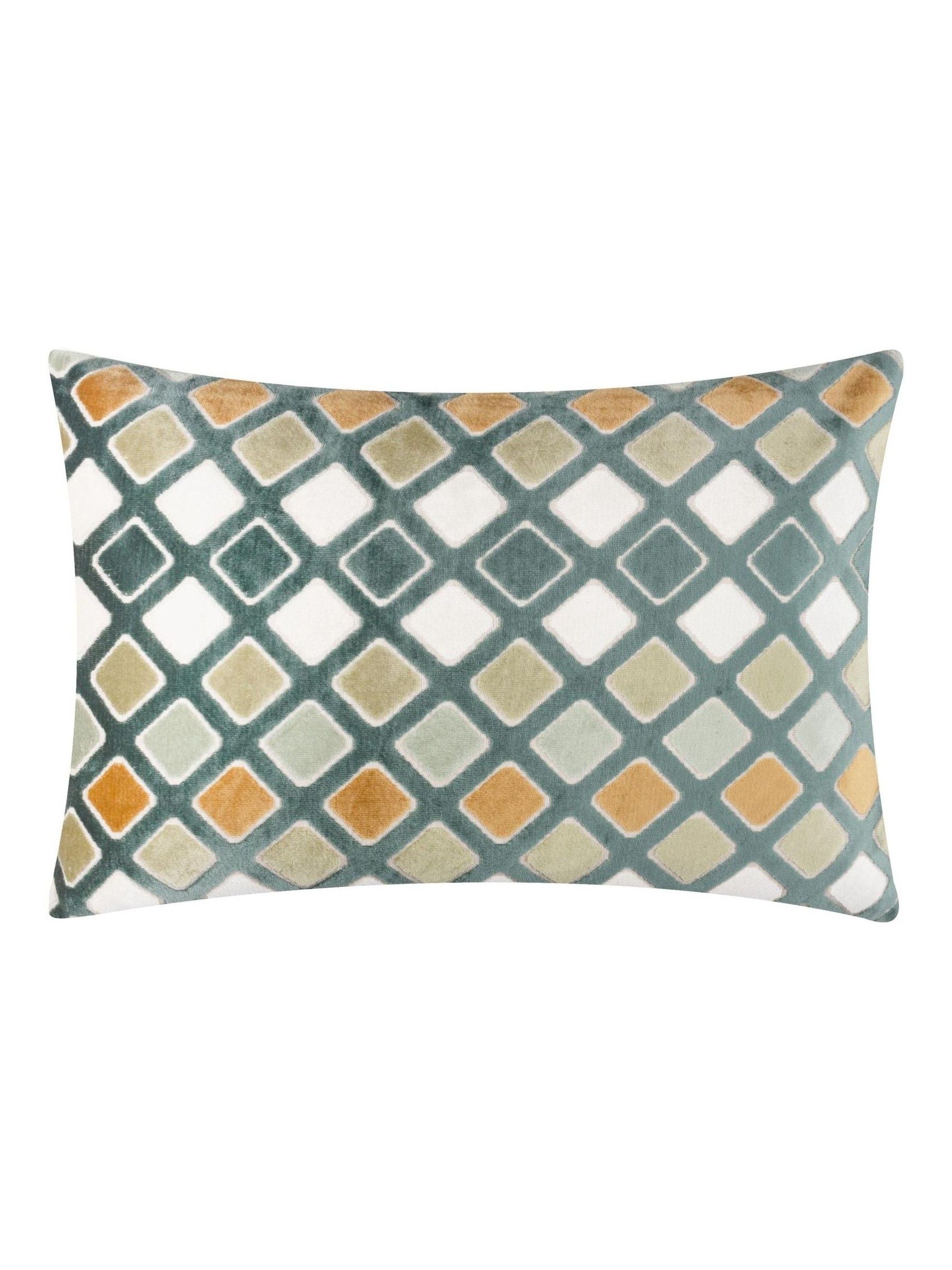Furn Green Metro Diamond velvet feather filled cushion 30x50, UK version