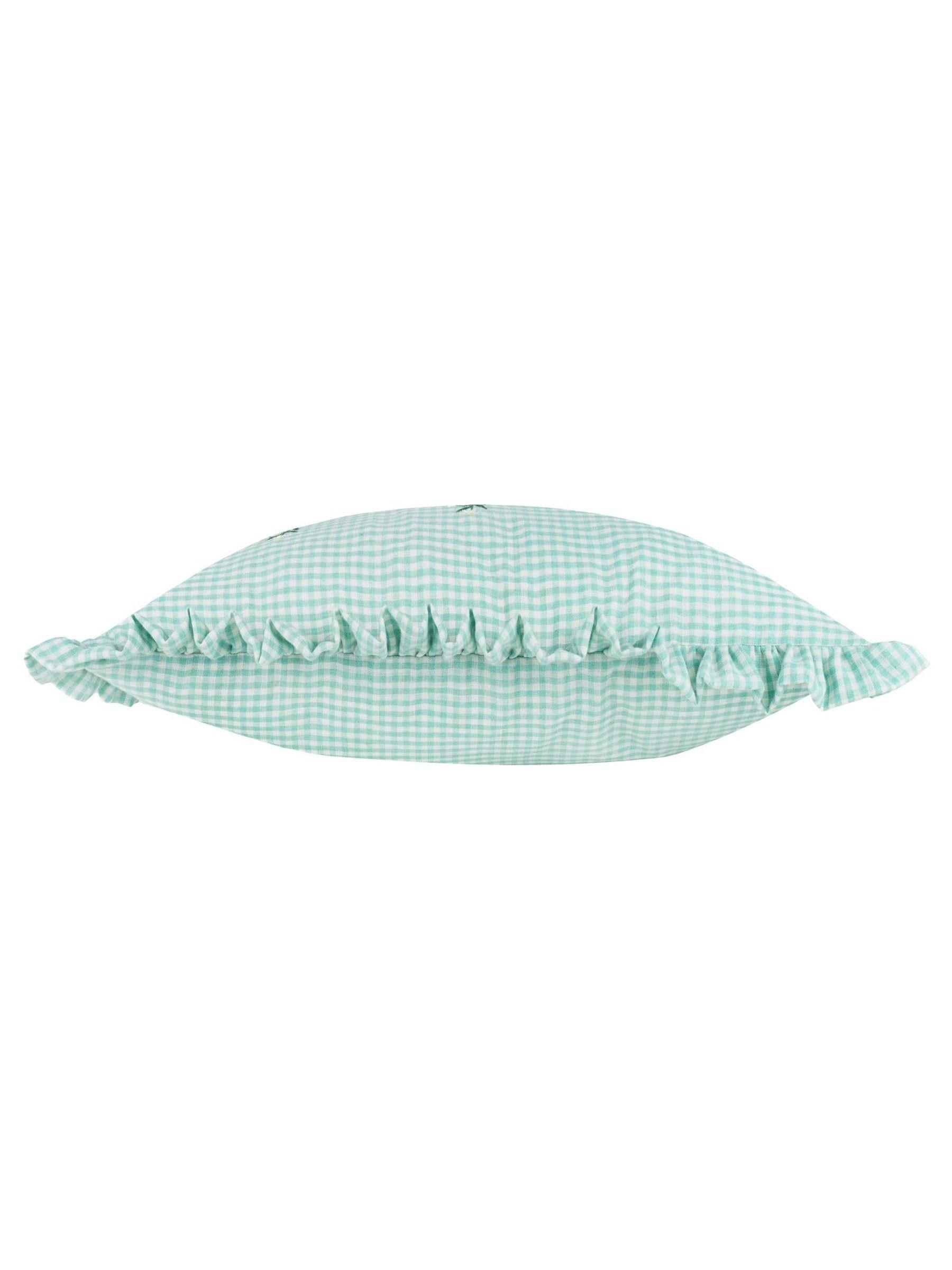 Furn Green Les Petite Fleurs cushion gingham ruffle 30x50cm (British brand)