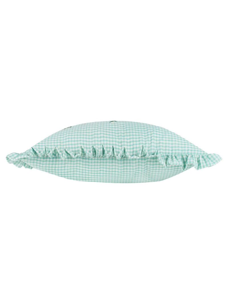 Furn Green Les Petite Fleurs cushion gingham ruffle 30x50cm (British brand)