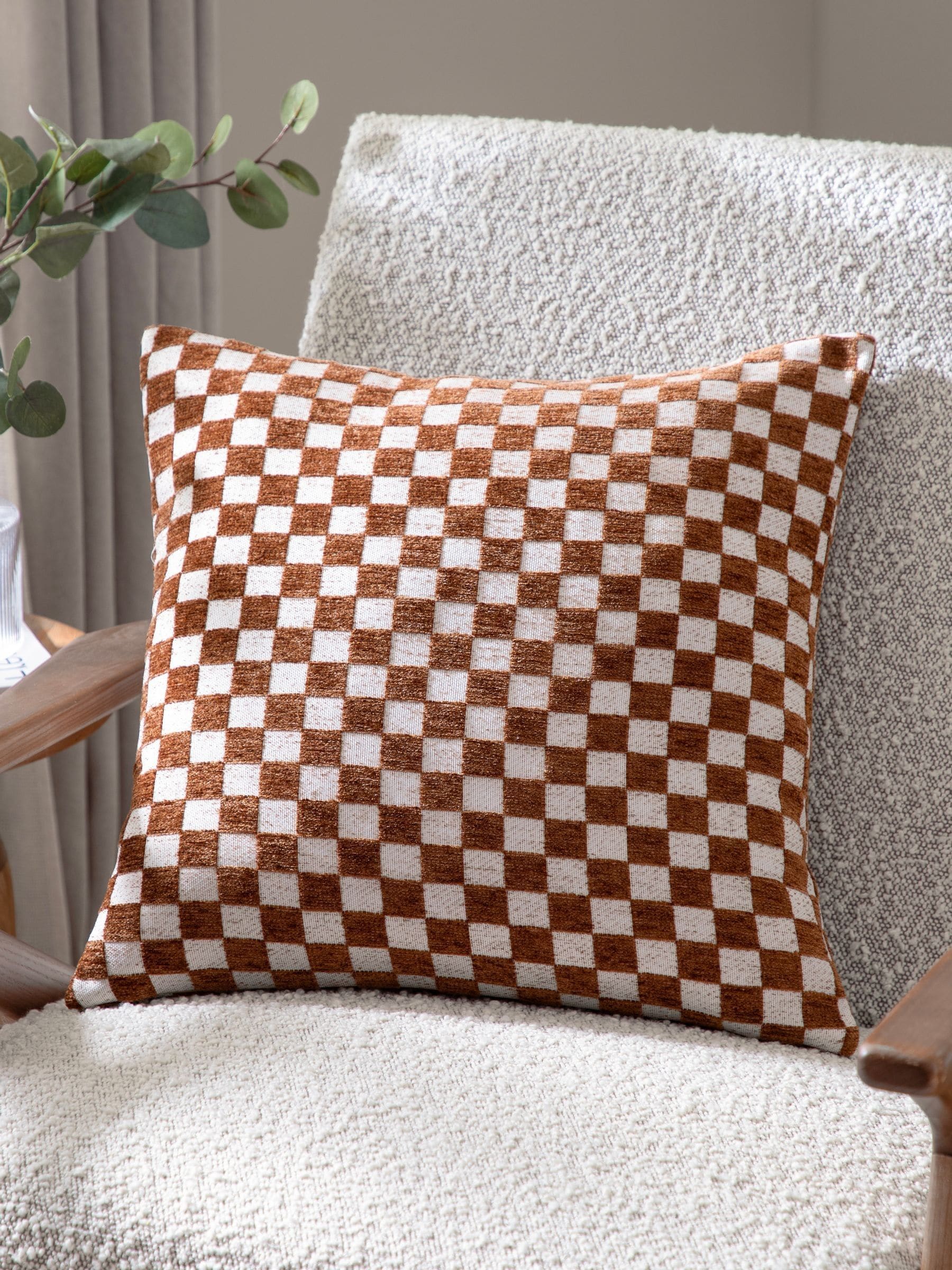 HÖEM Larro Smoke Green Chenille Checkerboard Feather Filled Cushion 45x45