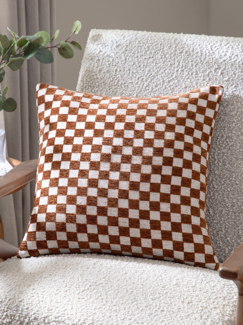 HÖEM Larro Smoke Green Chenille Checkerboard Feather Filled Cushion 45x45