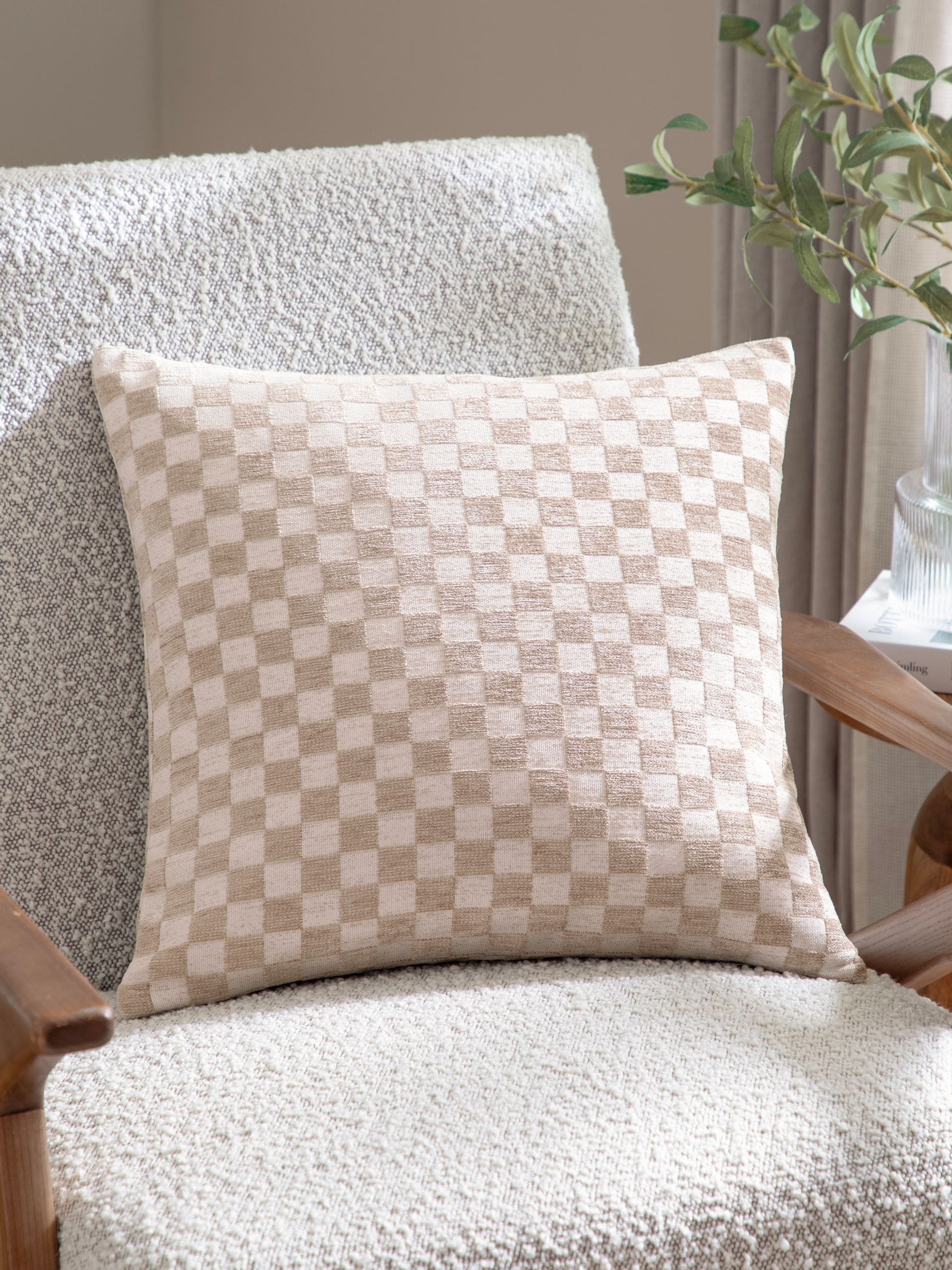HÖEM Larro Smoke Green Chenille Checkerboard Feather Filled Cushion 45x45