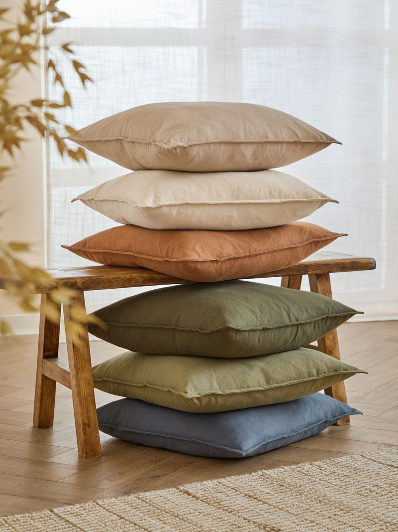 Yard Lichen slub cotton feather filled cushion 50x50cm, British brand