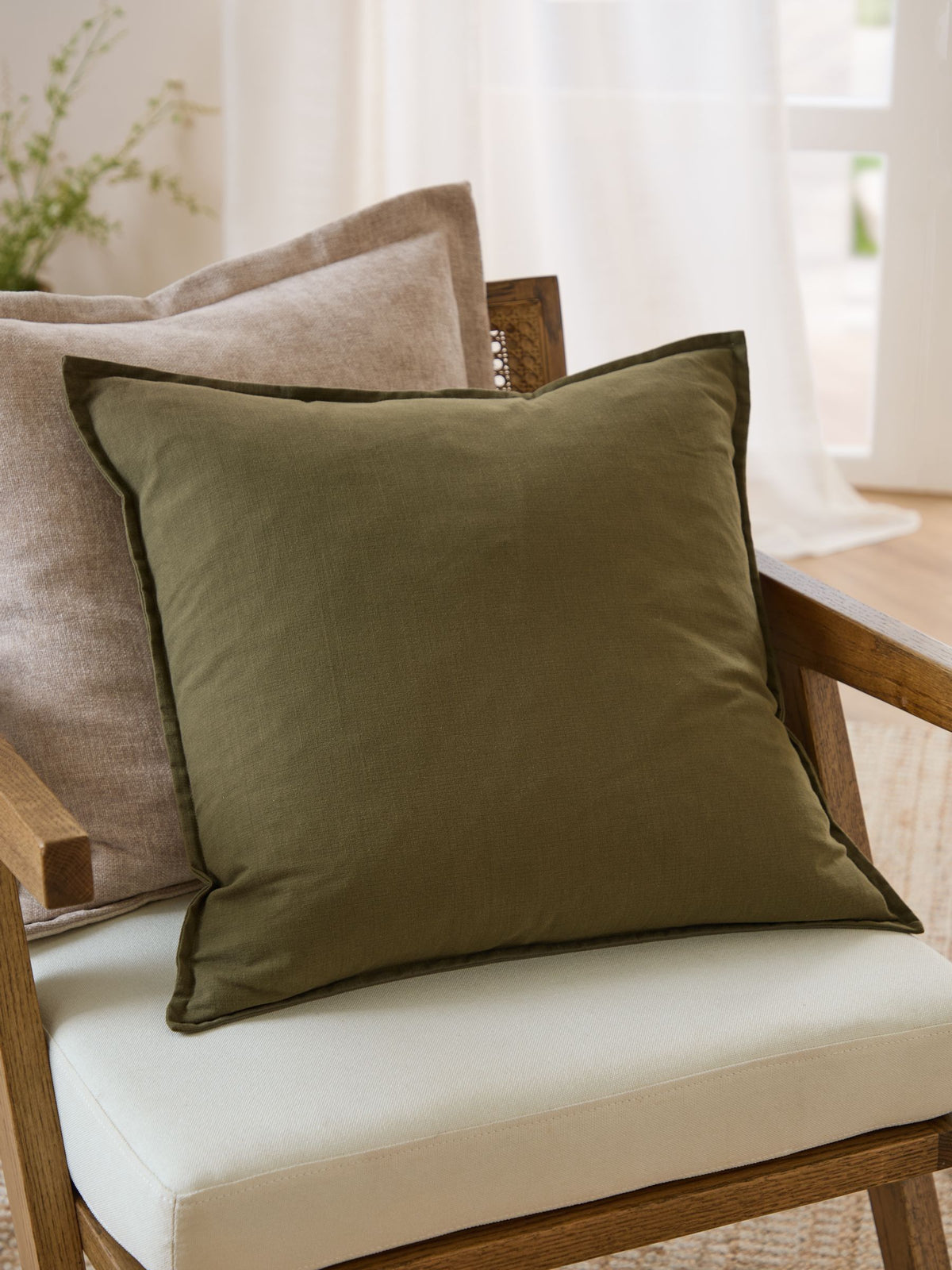 Yard Lichen slub cotton feather filled cushion 50x50cm, British brand