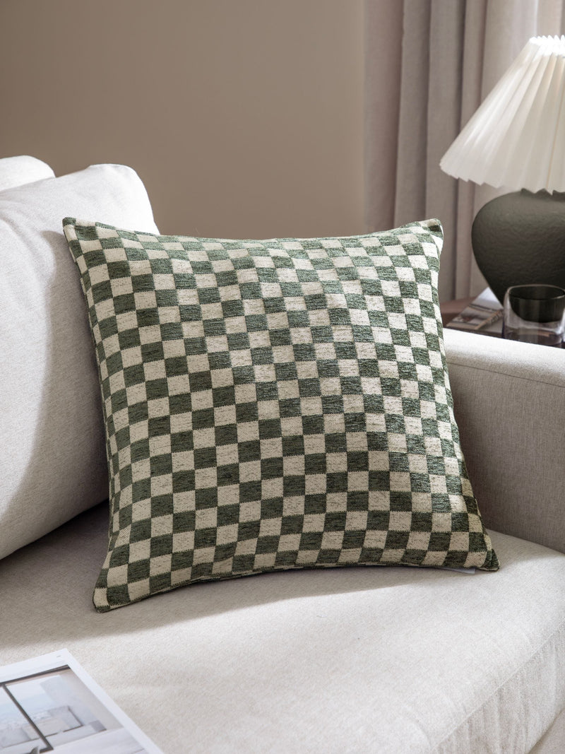 HÖEM smoke green chenille checkerboard cushion 45x45 (British brand)