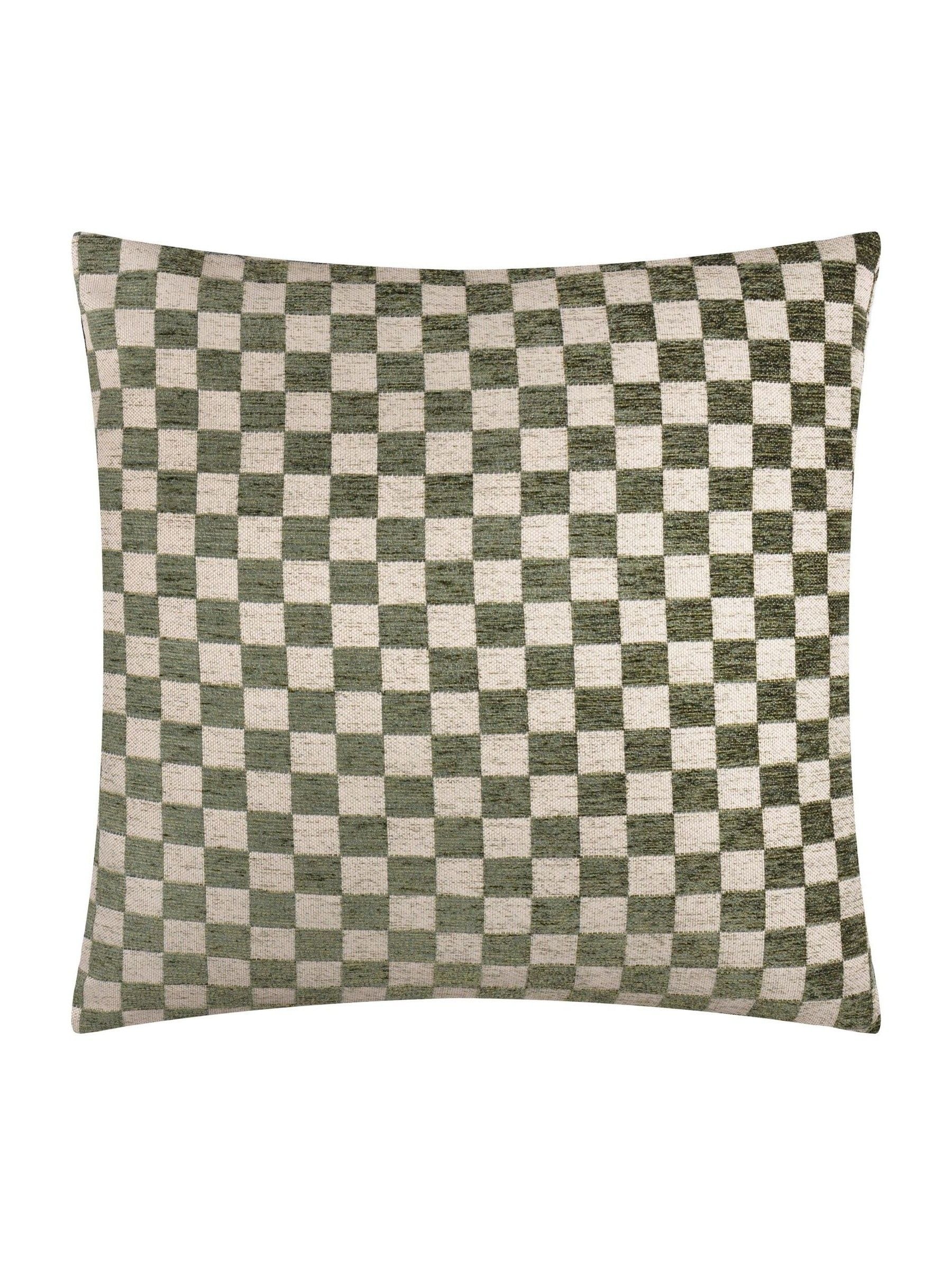 HÖEM smoke green chenille checkerboard cushion 45x45 (British brand)
