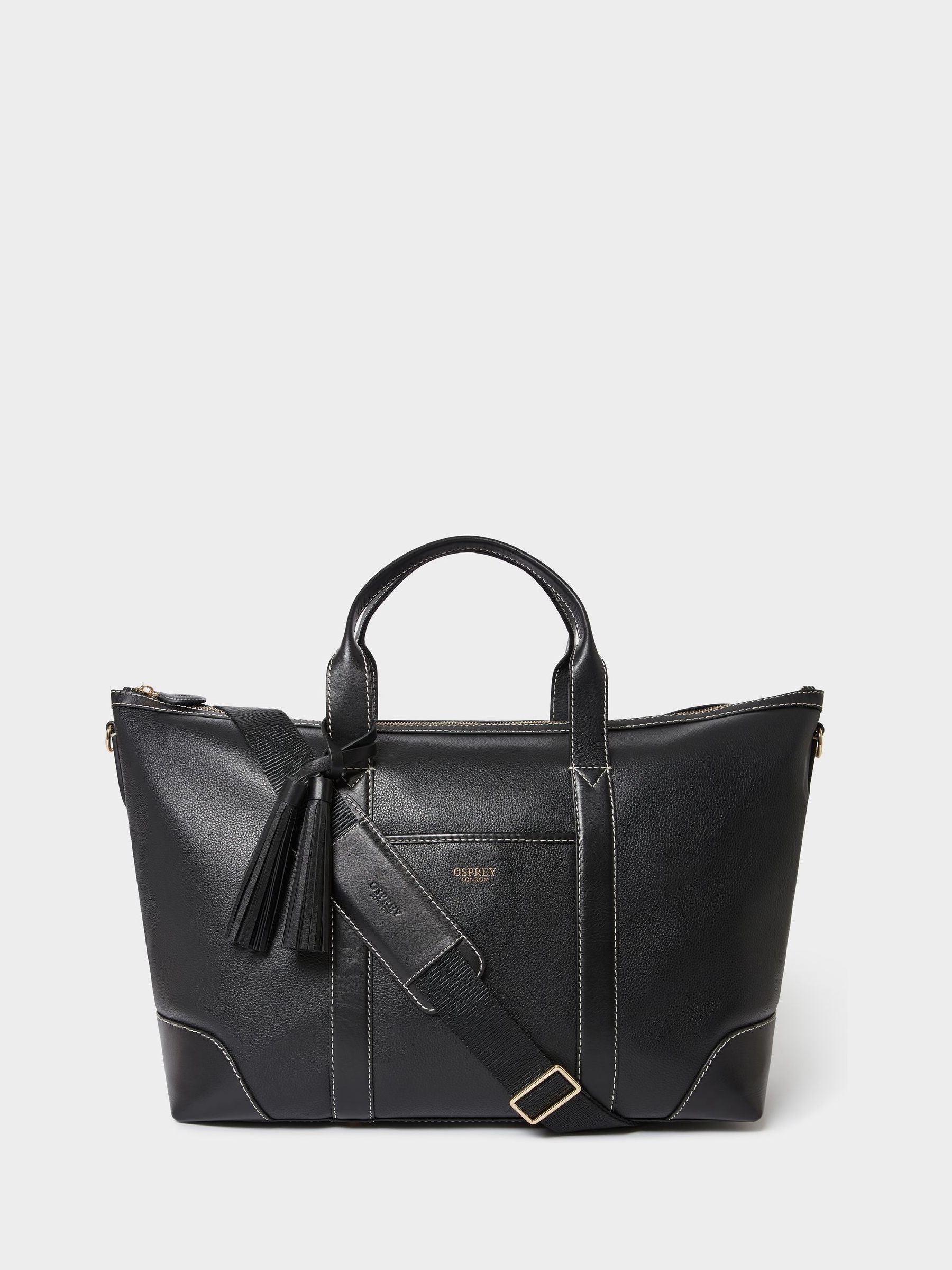 Osprey London black leather Savanna weekender bag - British product