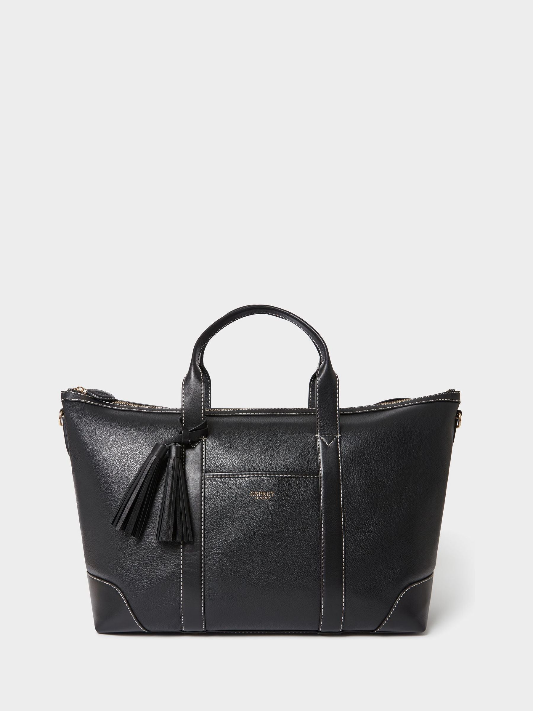 Osprey London black leather Savanna weekender bag - British product