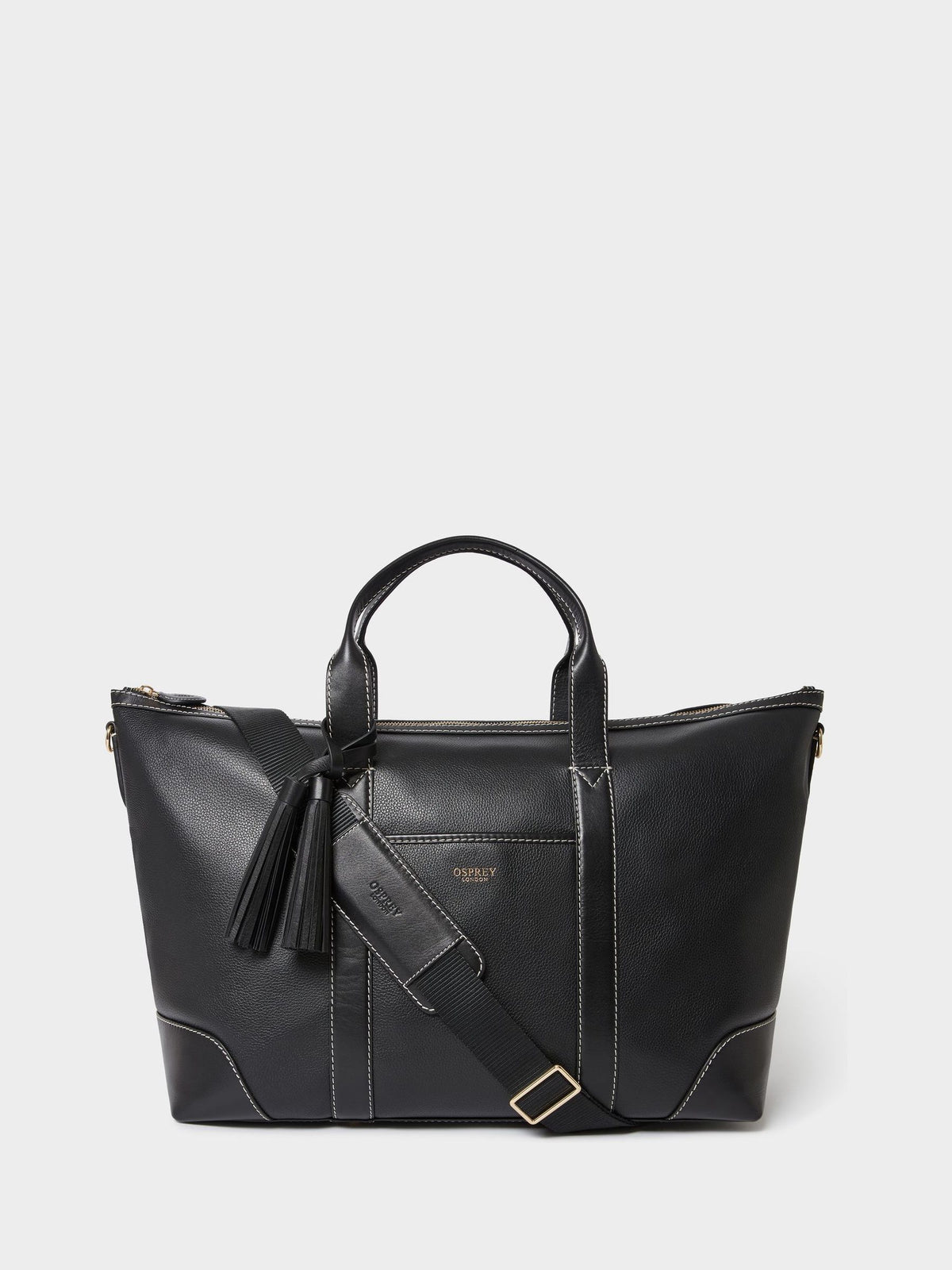 Osprey London black leather Savanna weekender bag - British product