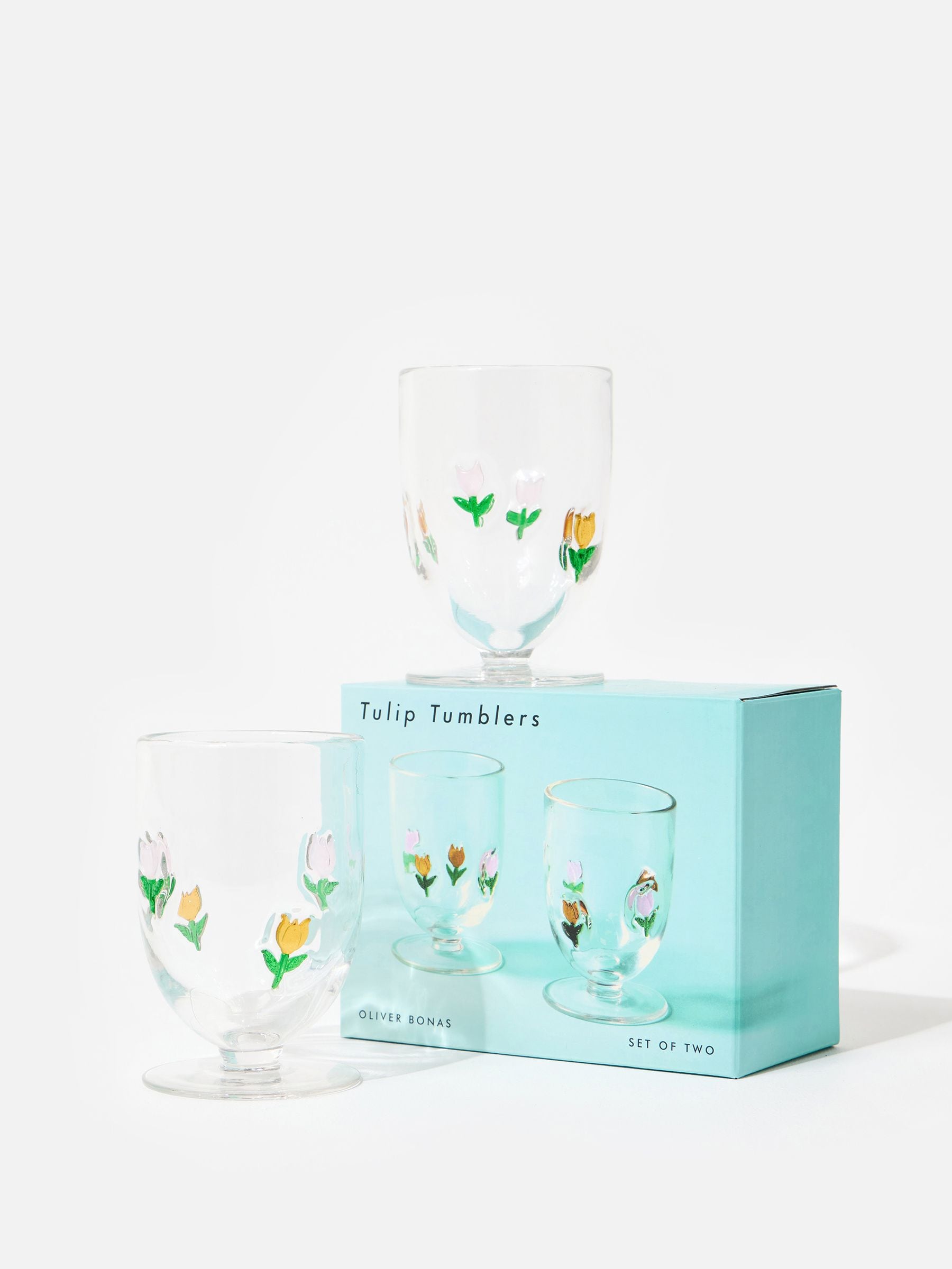 Oliver Bonas multi tulip glass tumblers set of 2 (British brand)