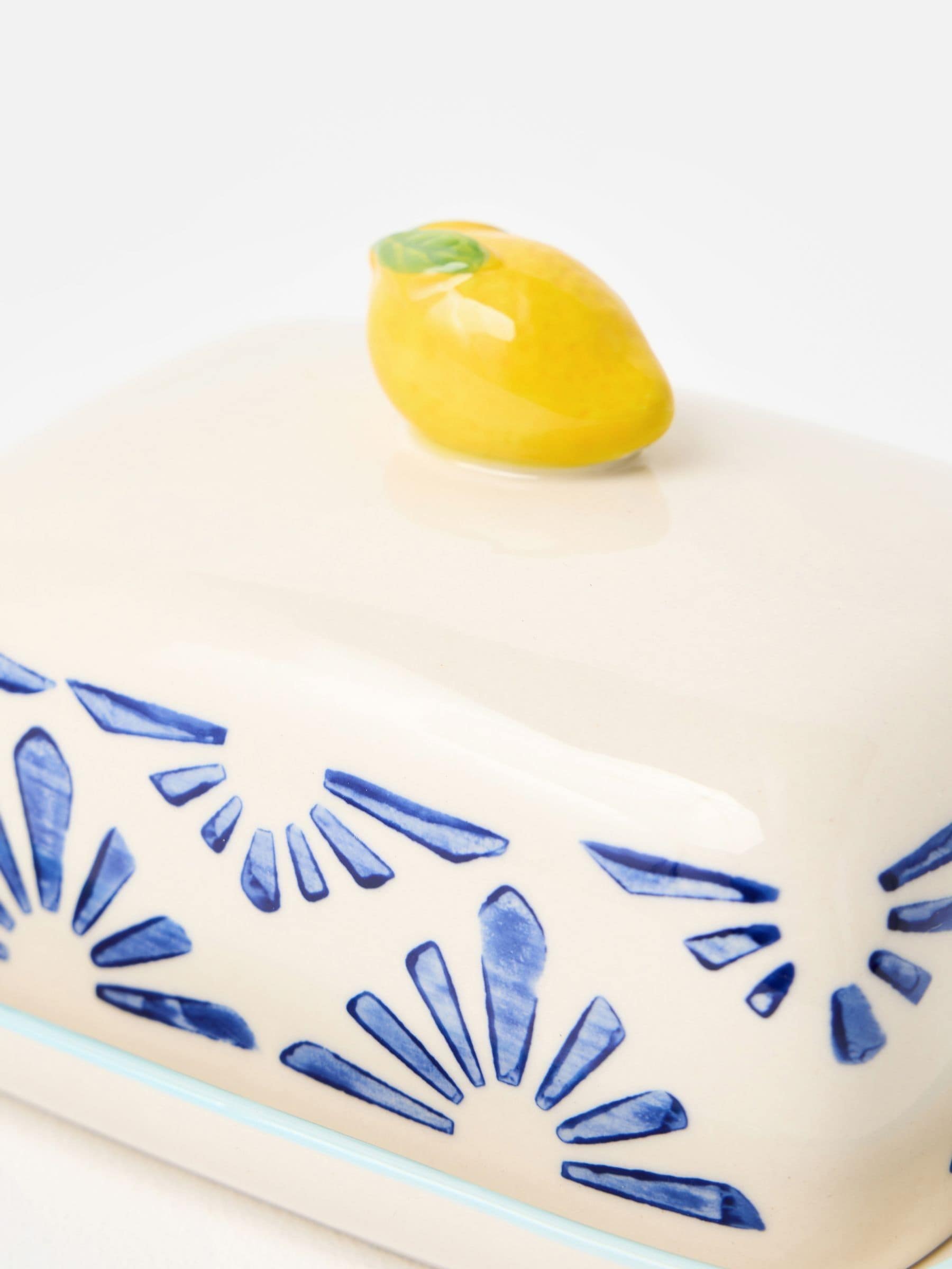 Oliver Bonas Multi Lemon ceramic butter dish 17cm - British product