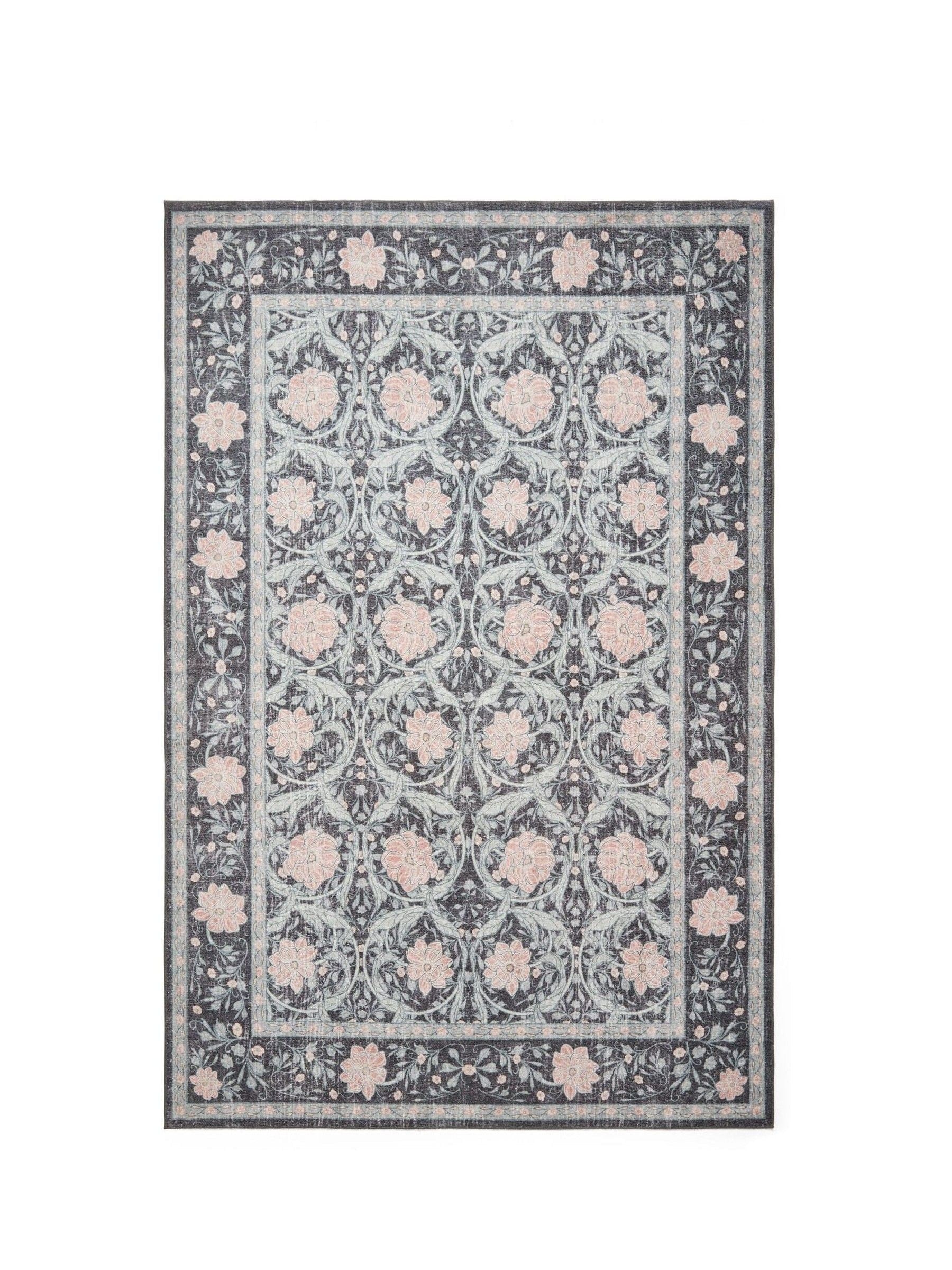 Think Rugs Dark Blue Versailles floral rug, imported from the UK