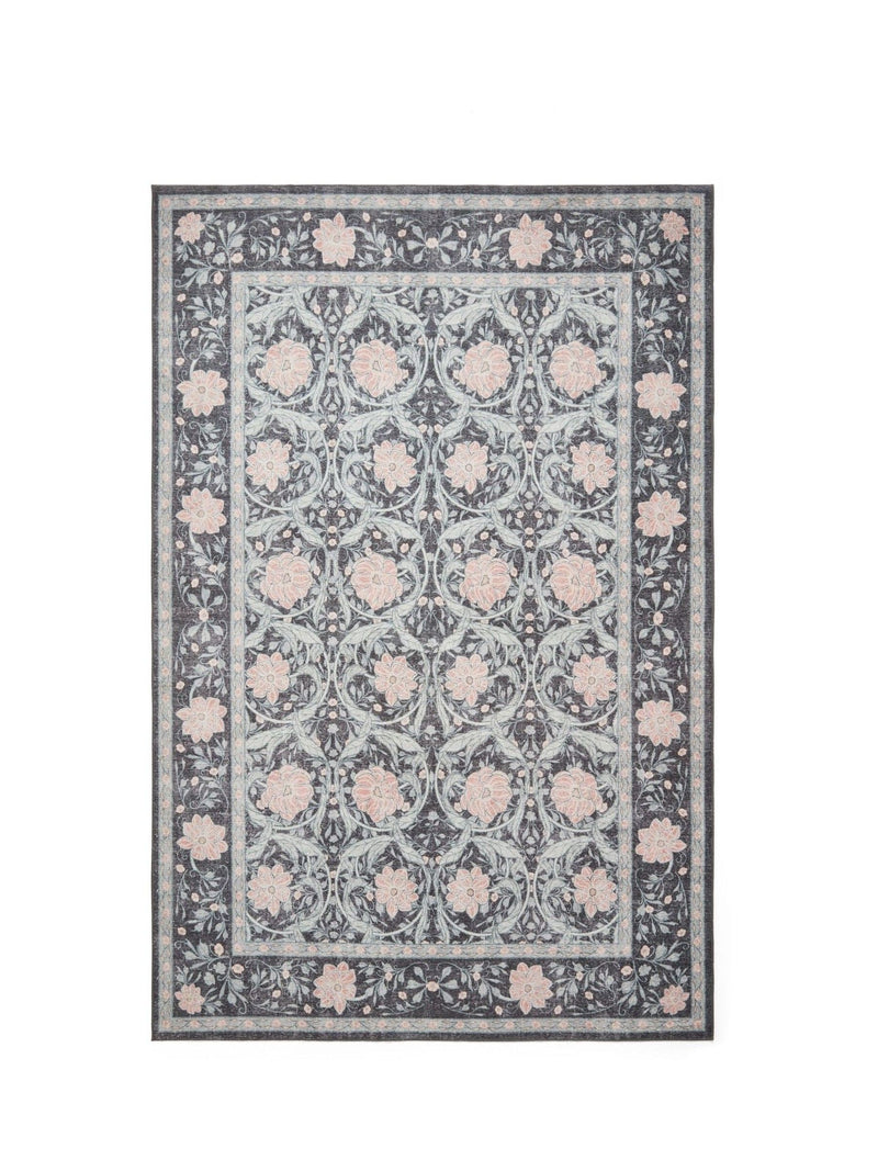 Think Rugs Dark Blue Versailles floral rug, imported from the UK