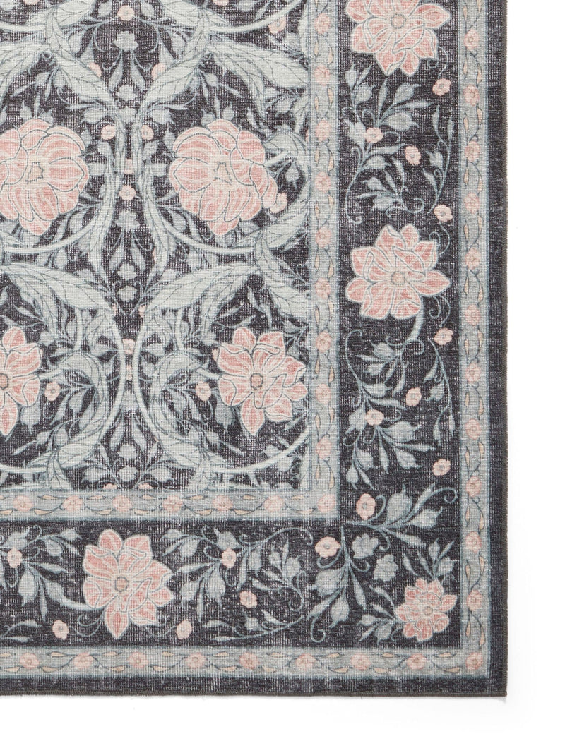 Think Rugs Dark Blue Versailles floral rug, imported from the UK