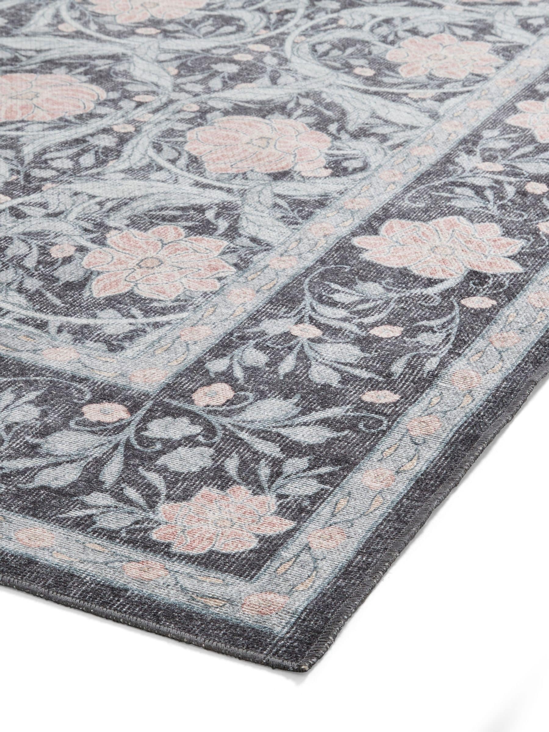 Think Rugs Dark Blue Versailles floral rug, imported from the UK