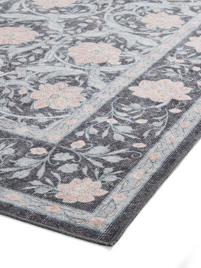 Think Rugs Dark Blue Versailles floral rug, imported from the UK