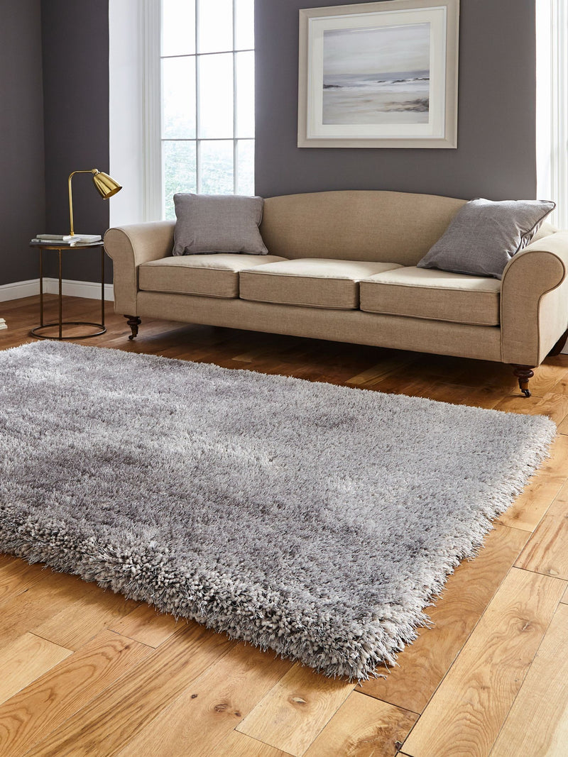 Think Rugs Montana silver plain shaggy rug, imported from the UK