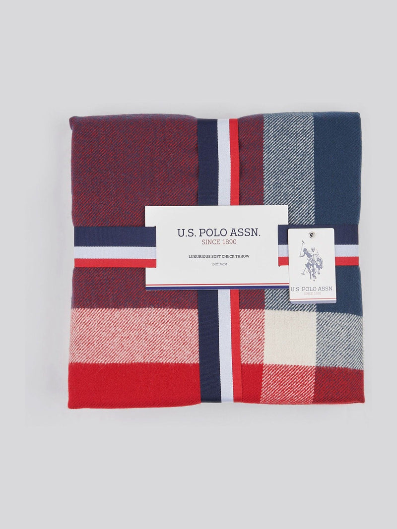 U.S. Polo Assn navy iris check throw 130x170cm (British brand)