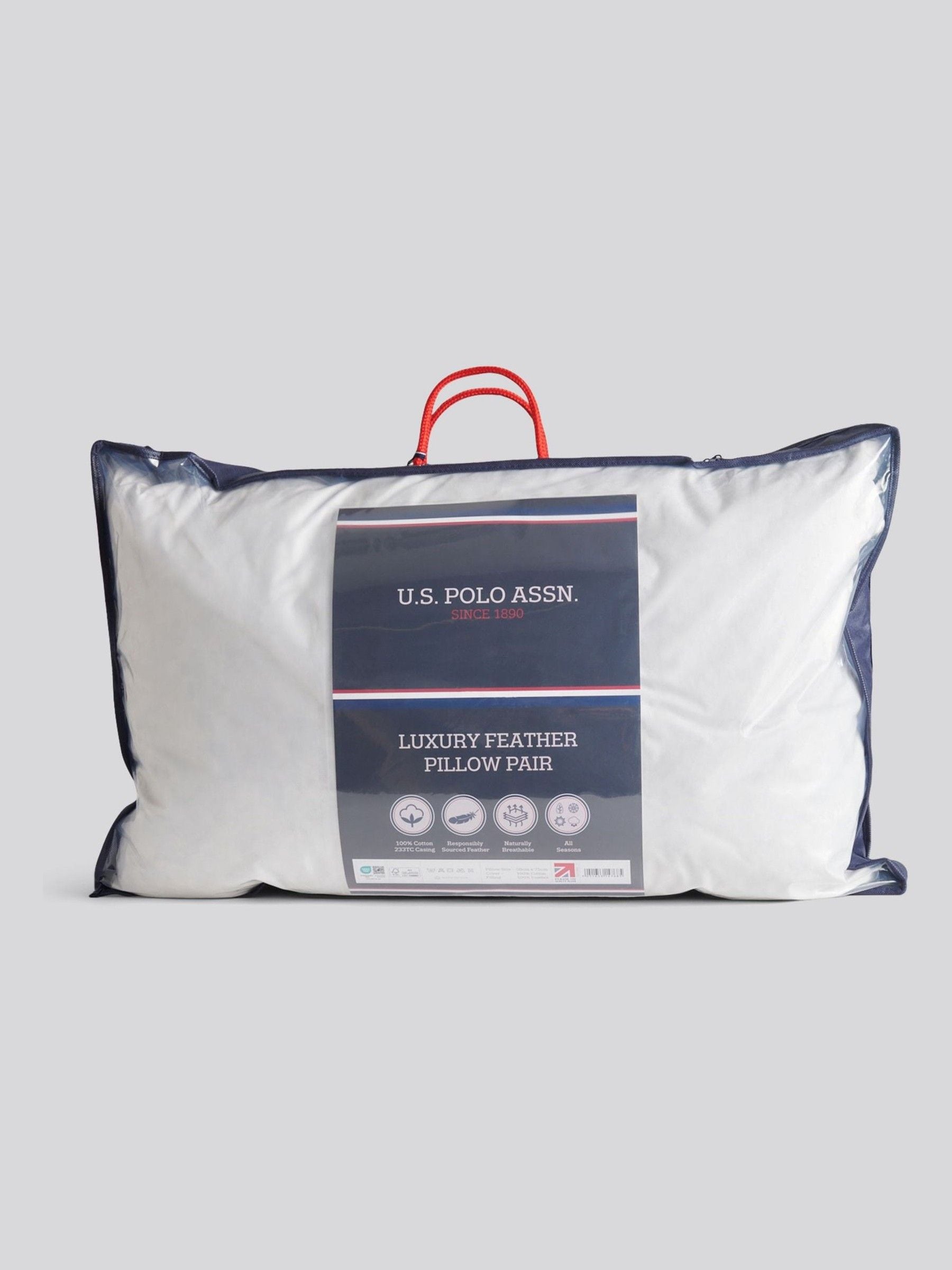 Us Polo Assn luxury duck feather pillow pair 48x74cm, UK version