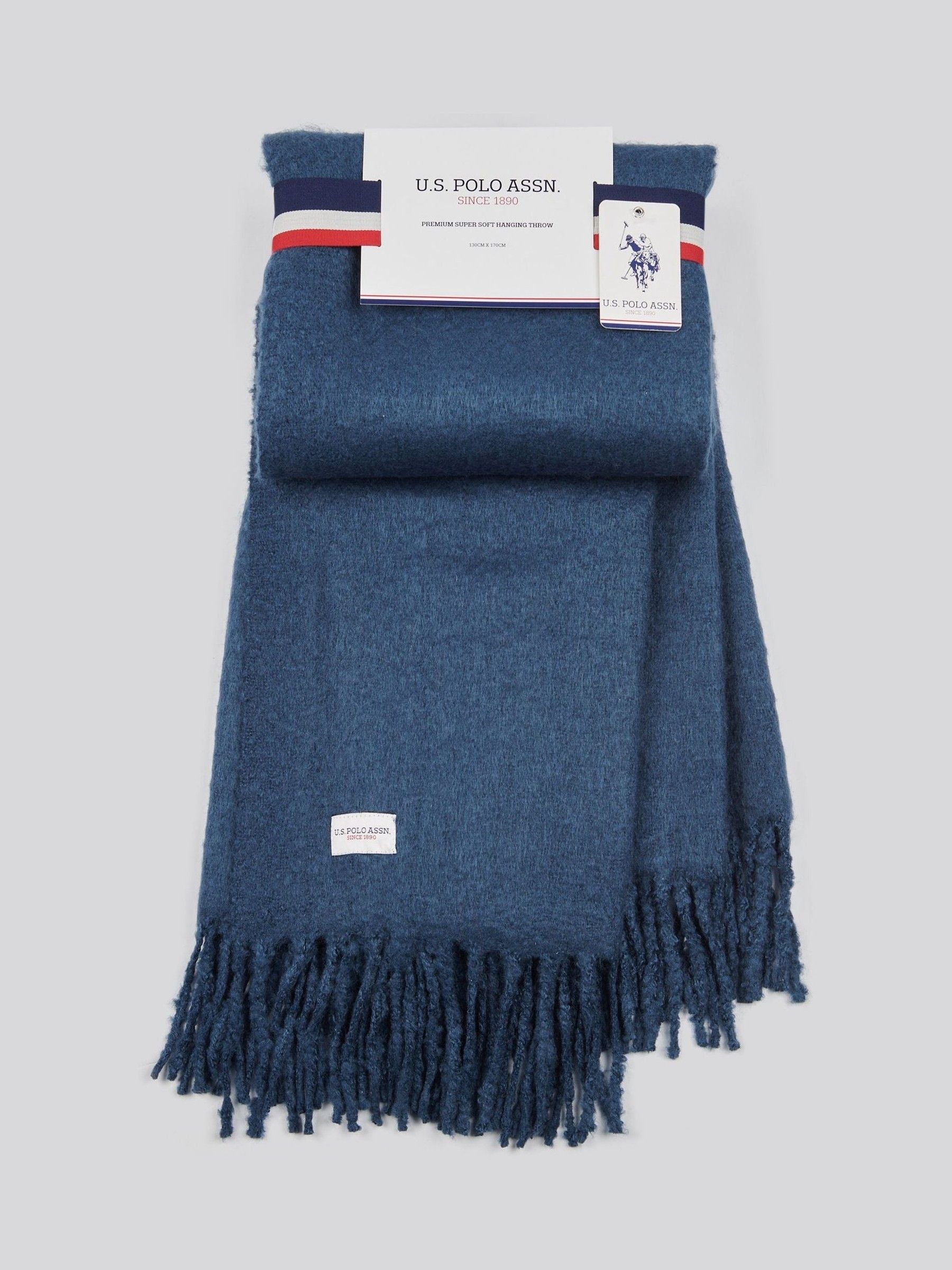 U.S. Polo Assn navy iris throw 130x170cm, imported from the UK