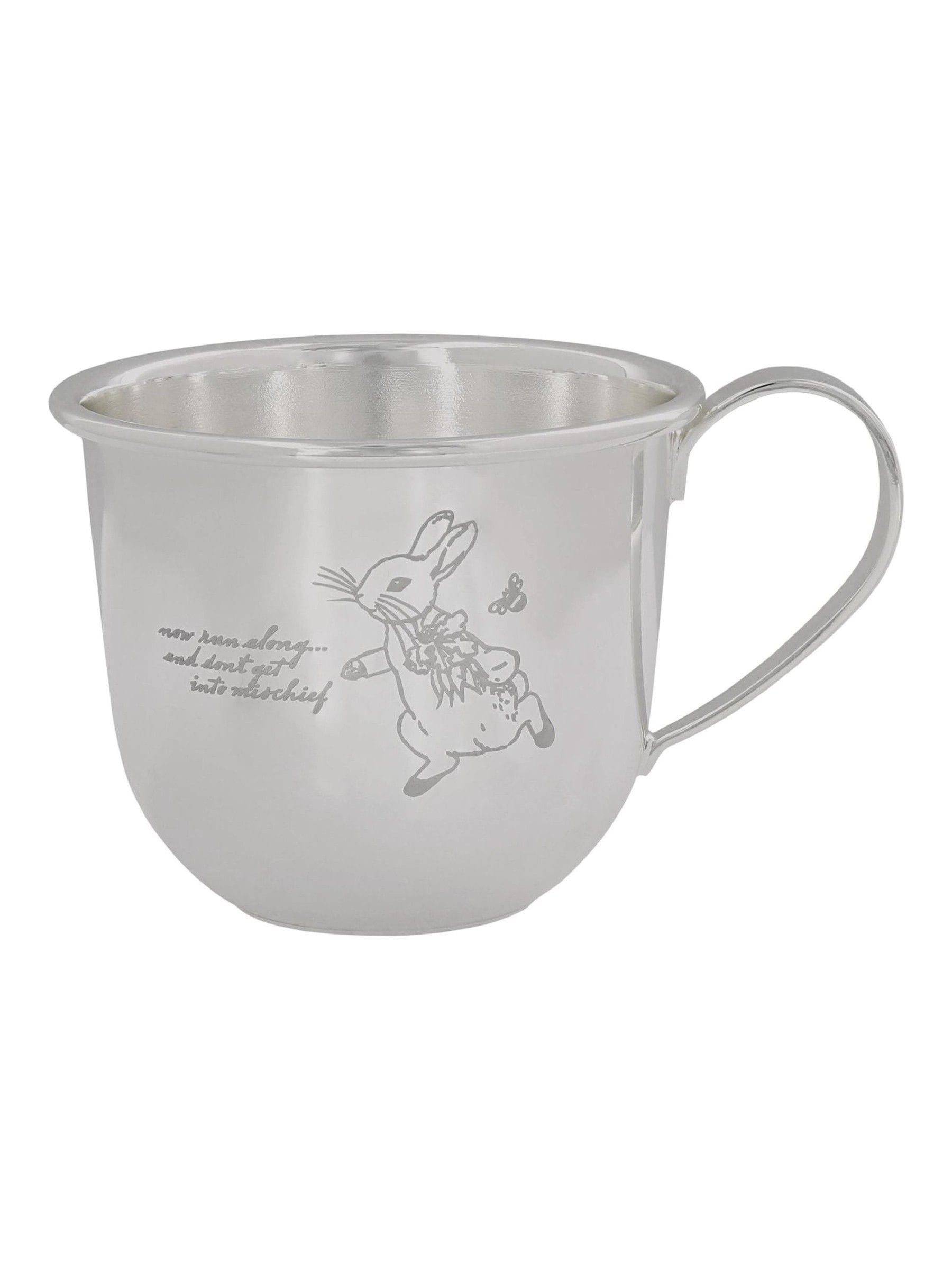 Beatrix Potter Peter Rabbit silver christening mug, UK version