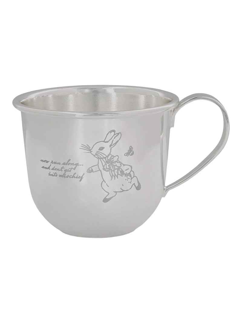 Beatrix Potter Peter Rabbit silver christening mug, UK version