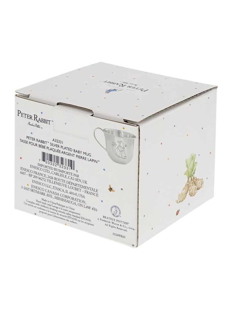 Beatrix Potter Peter Rabbit silver christening mug, UK version