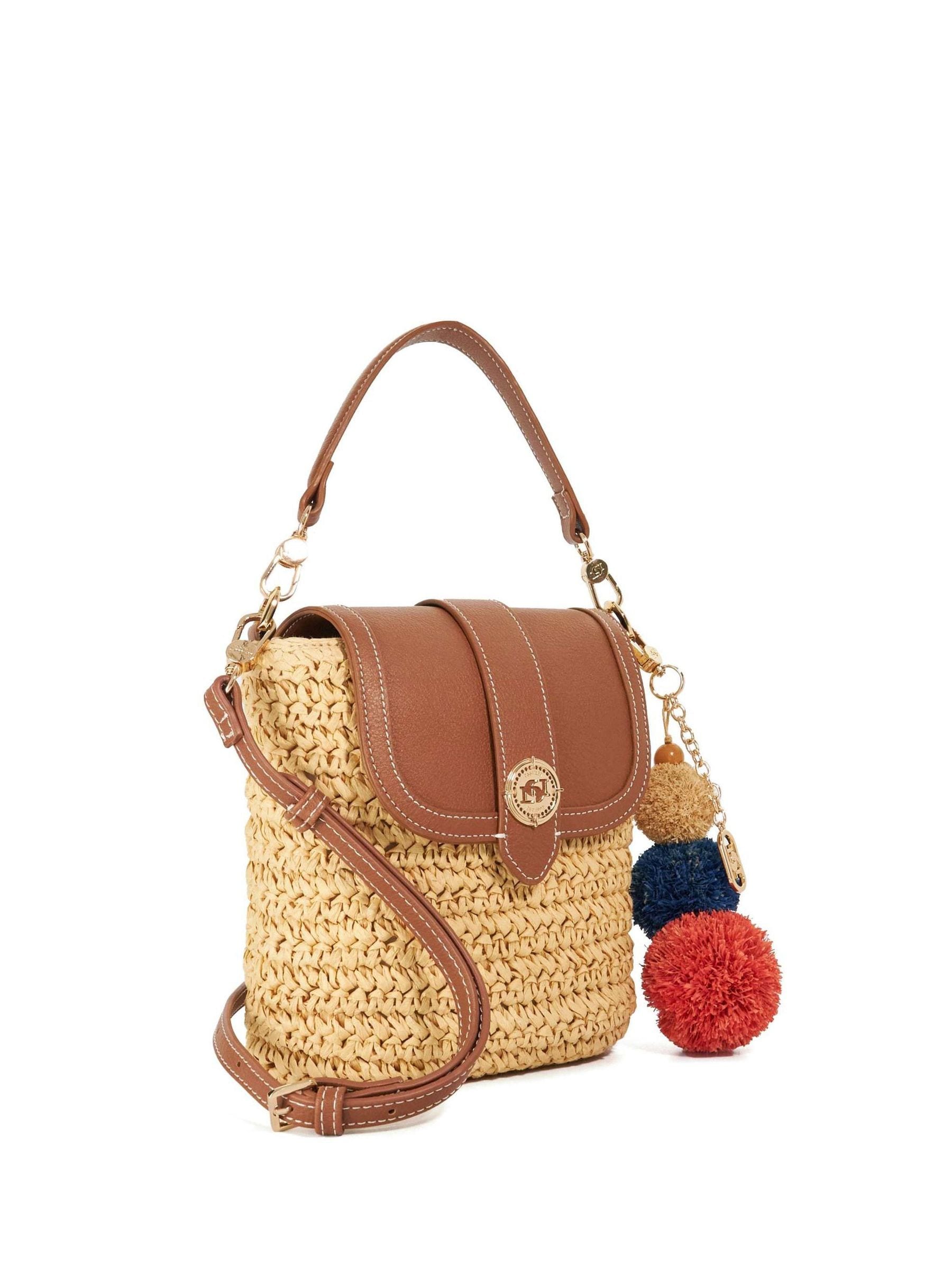 Dune London Dimple cross-body bag in synthetic raffia (British brand)