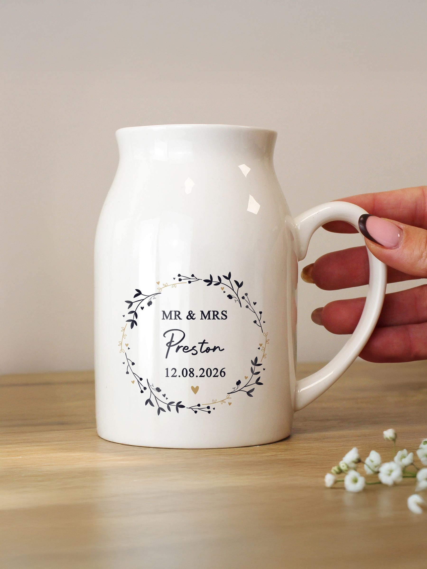 PMC personalised wreath jug vase 12cm, UK version