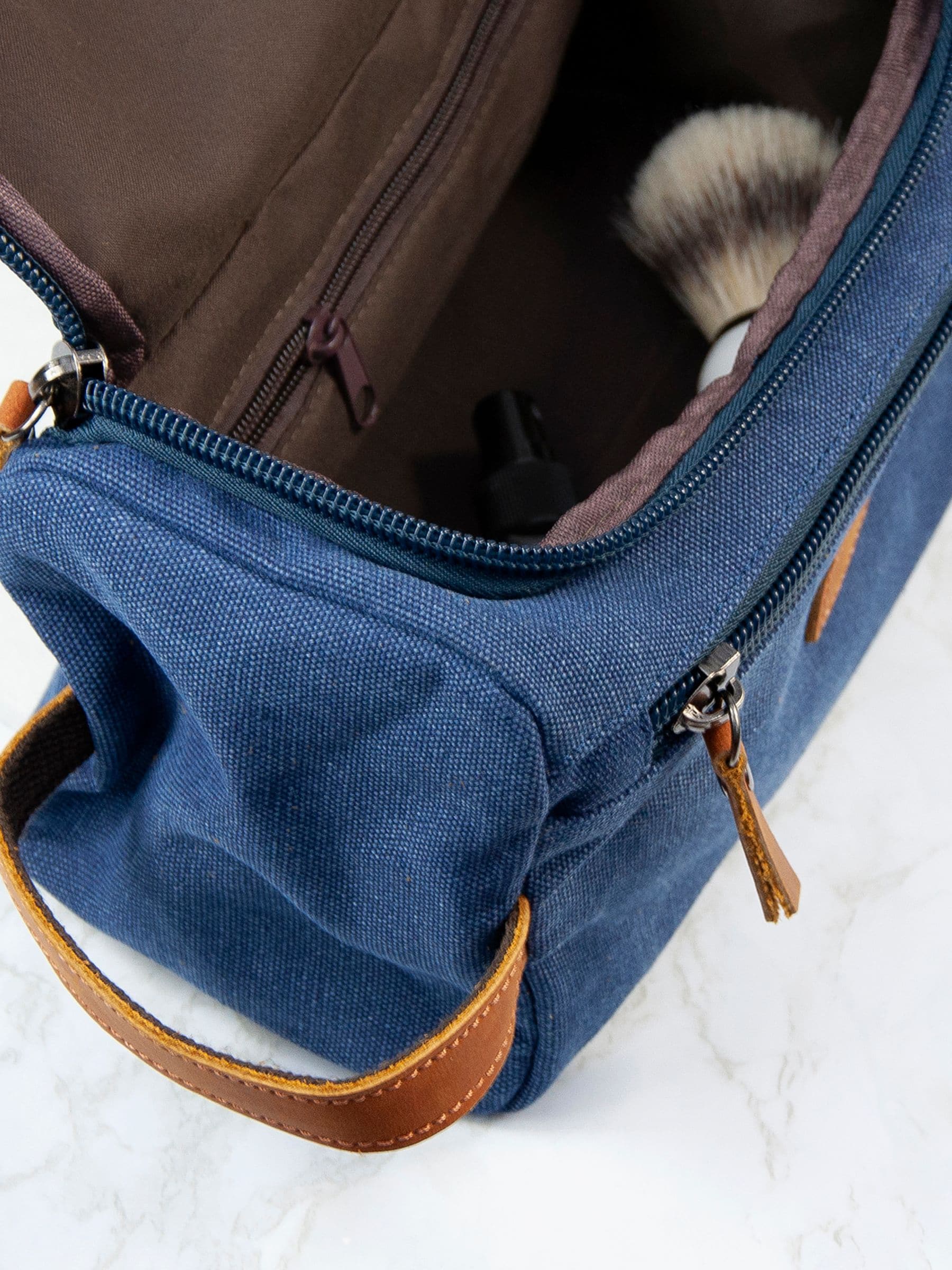 Treat Republic personalised denim washbag with initials, imported from the UK