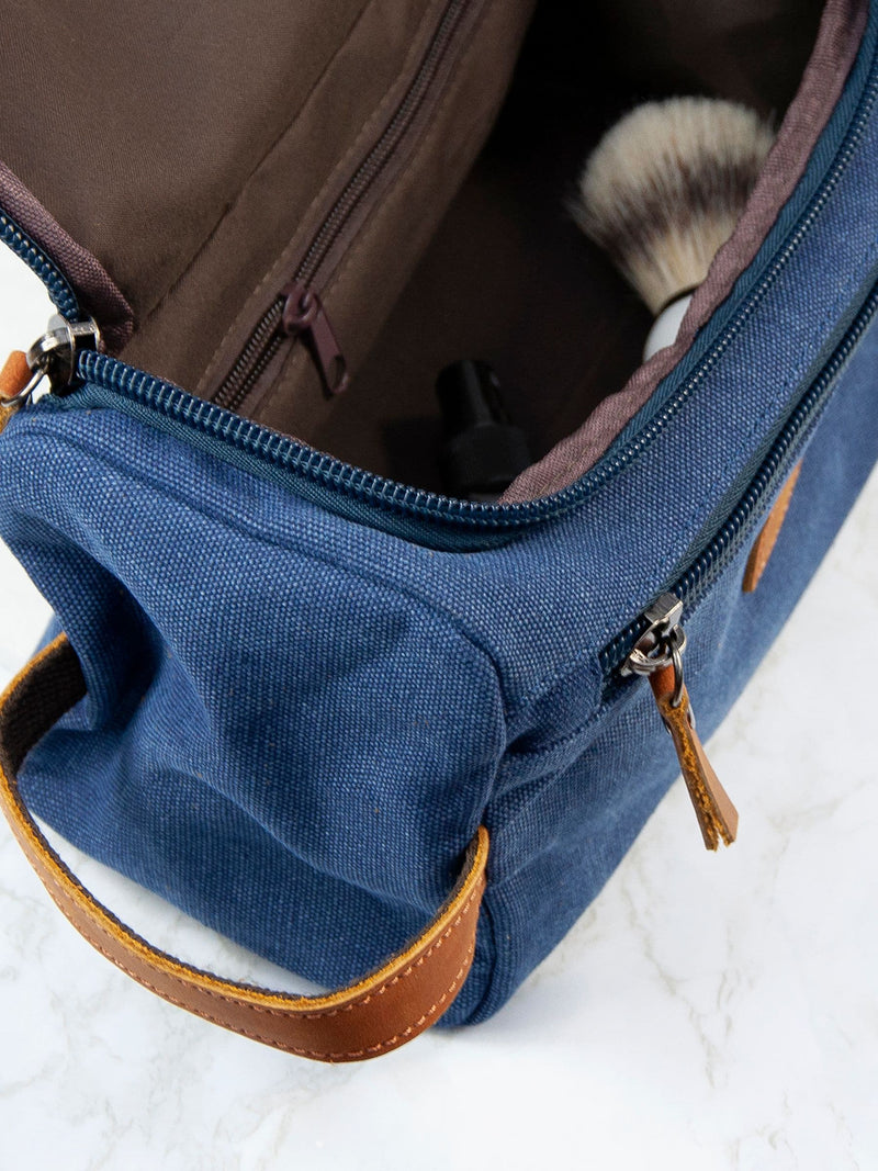 Treat Republic personalised denim washbag with initials, imported from the UK