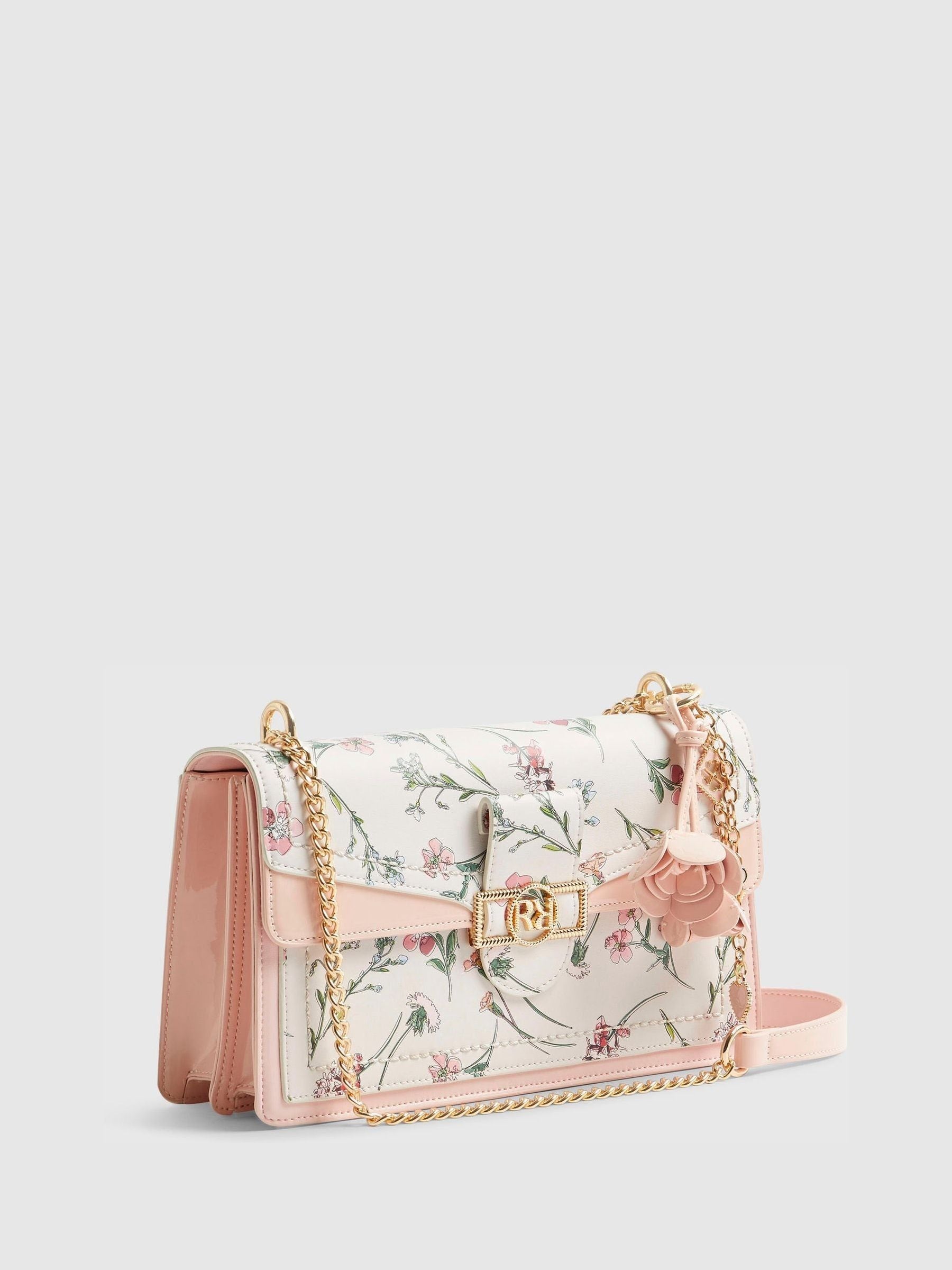 River Island cream ditsy floral panelled shoulder bag, imported from the UK